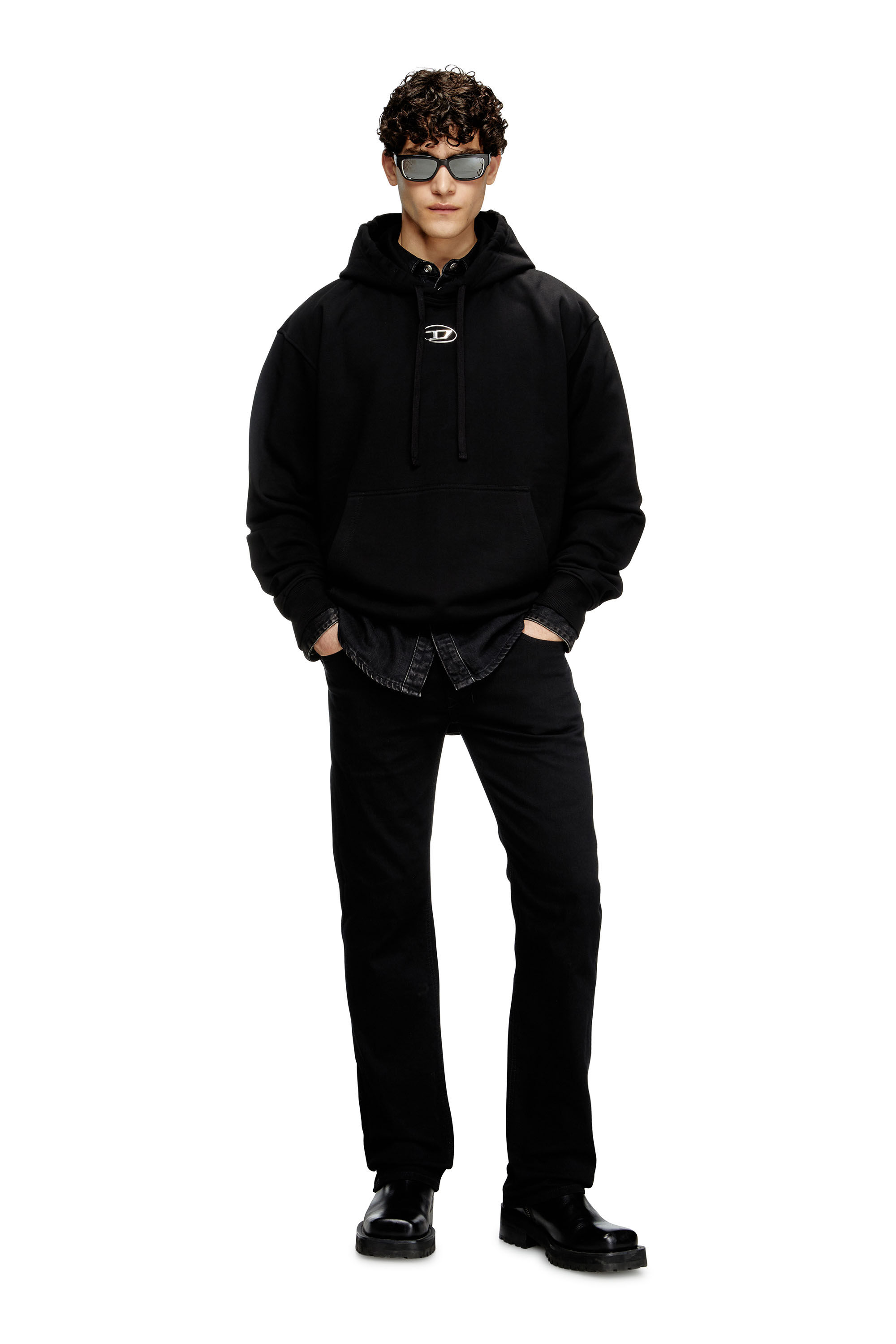S-MACS-HOOD-OD Men: Oversized black hoodie metallic logo | Diesel