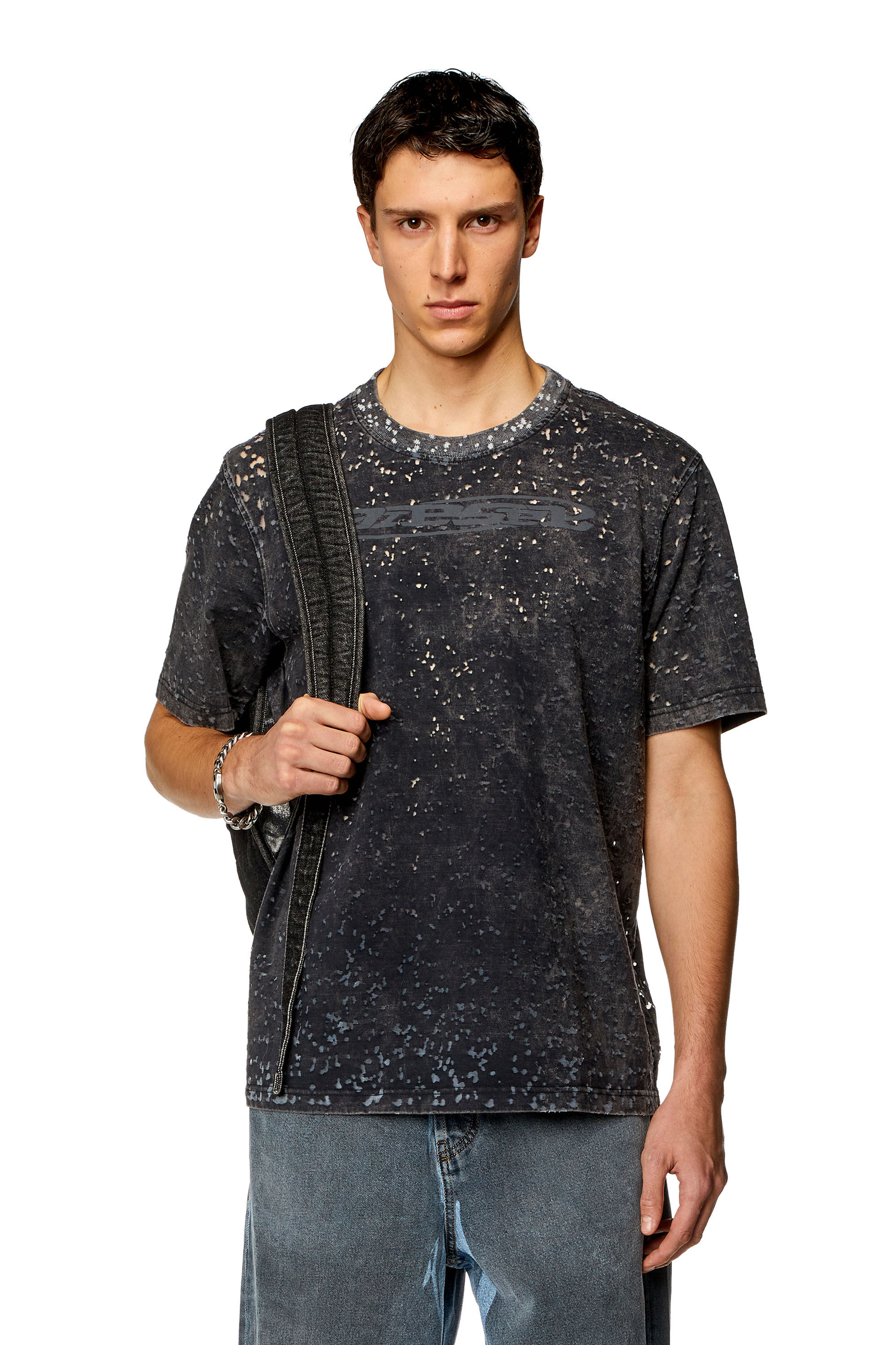 Men's T-shirt in burn-out jersey | Black | Diesel