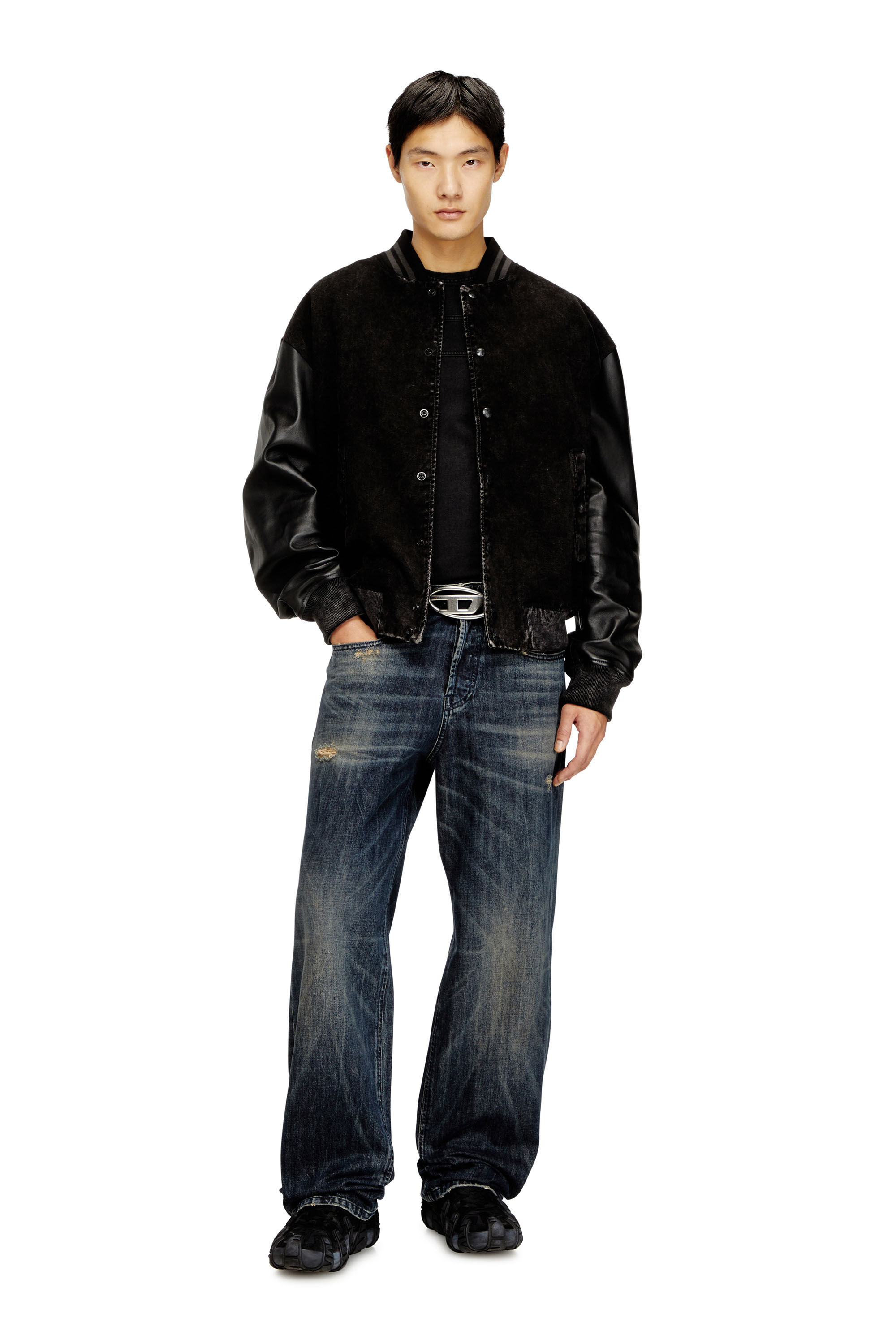Men's Denim and leather bomber jacket | Black | Diesel TR