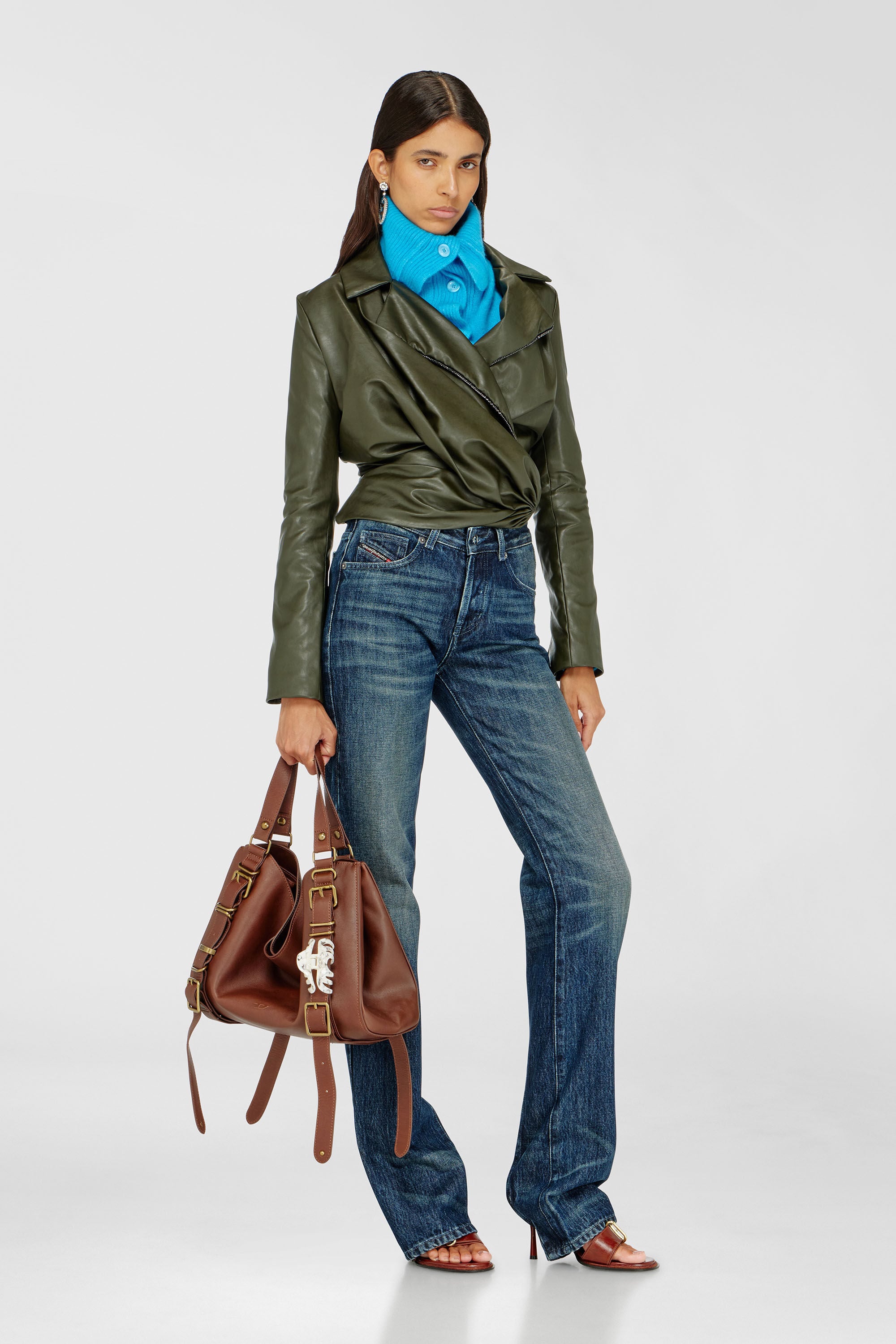 ディーゼル　タペストリー Women's D-One-Medium top-handle bag in treated leather | Brown