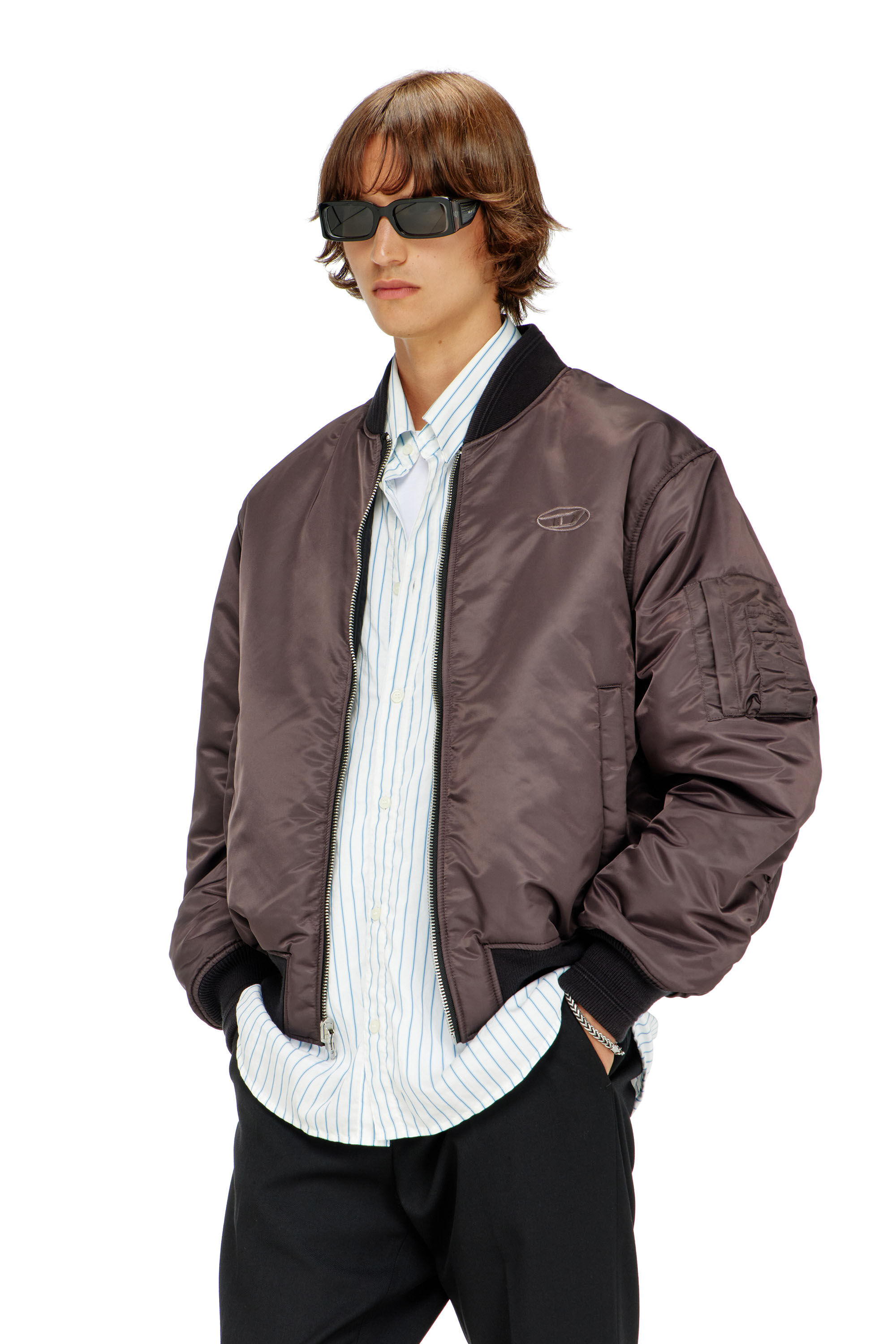Men's Padded bomber jacket with Oval D embroidery | Black | Diesel TR