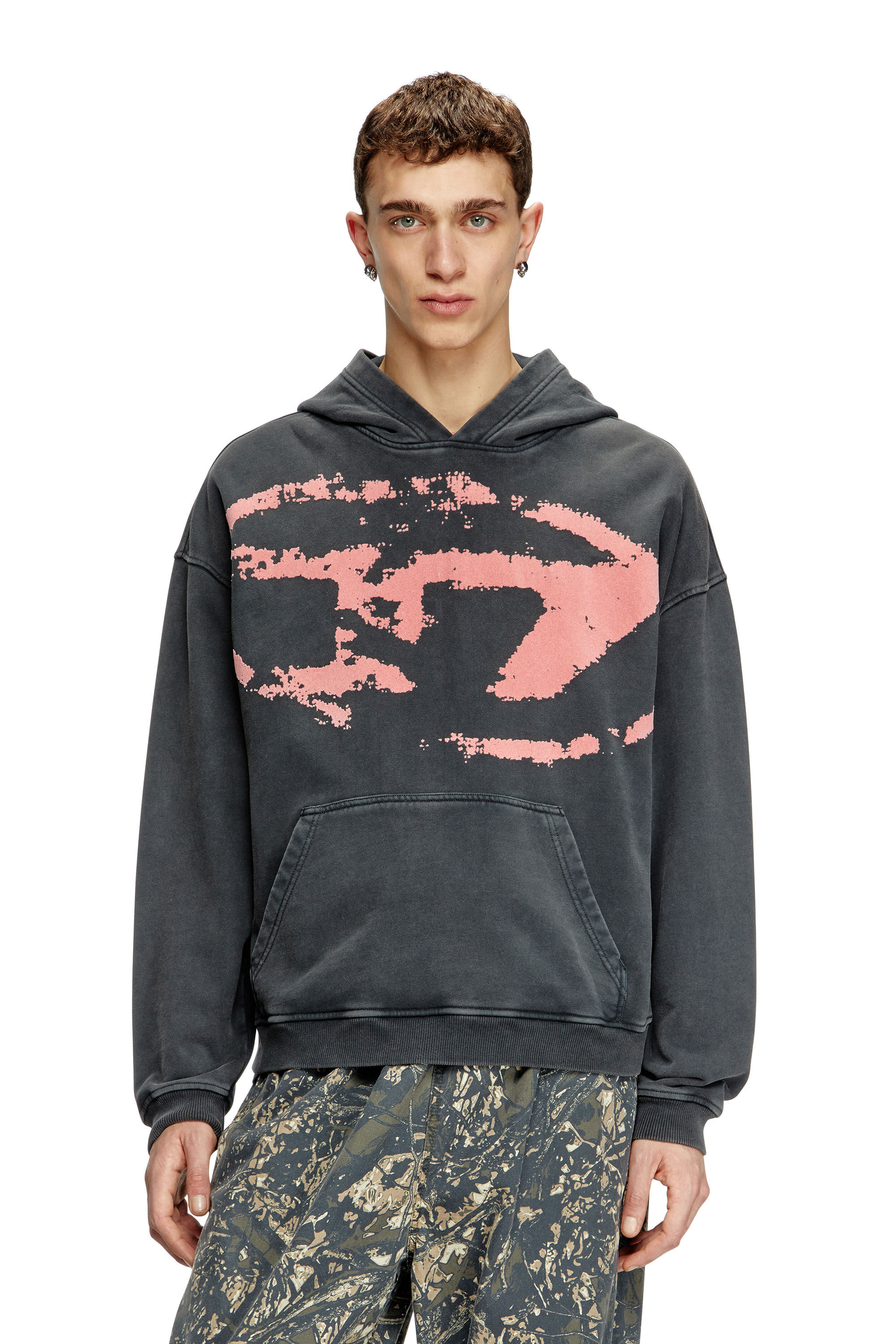 ラッセルノ   LINE RIB BIG HOODIE oversized logo embroidered hoodie in cotton in LIGHT HEATHER