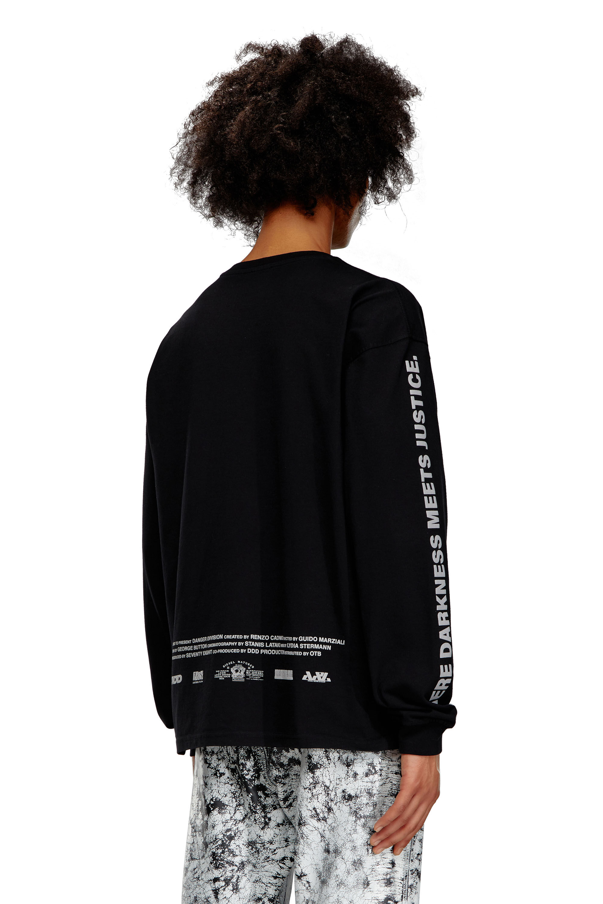 全国送料無料ギフト T-shirt Long-sleeve Men's with Diesel | Black | print poster トップス