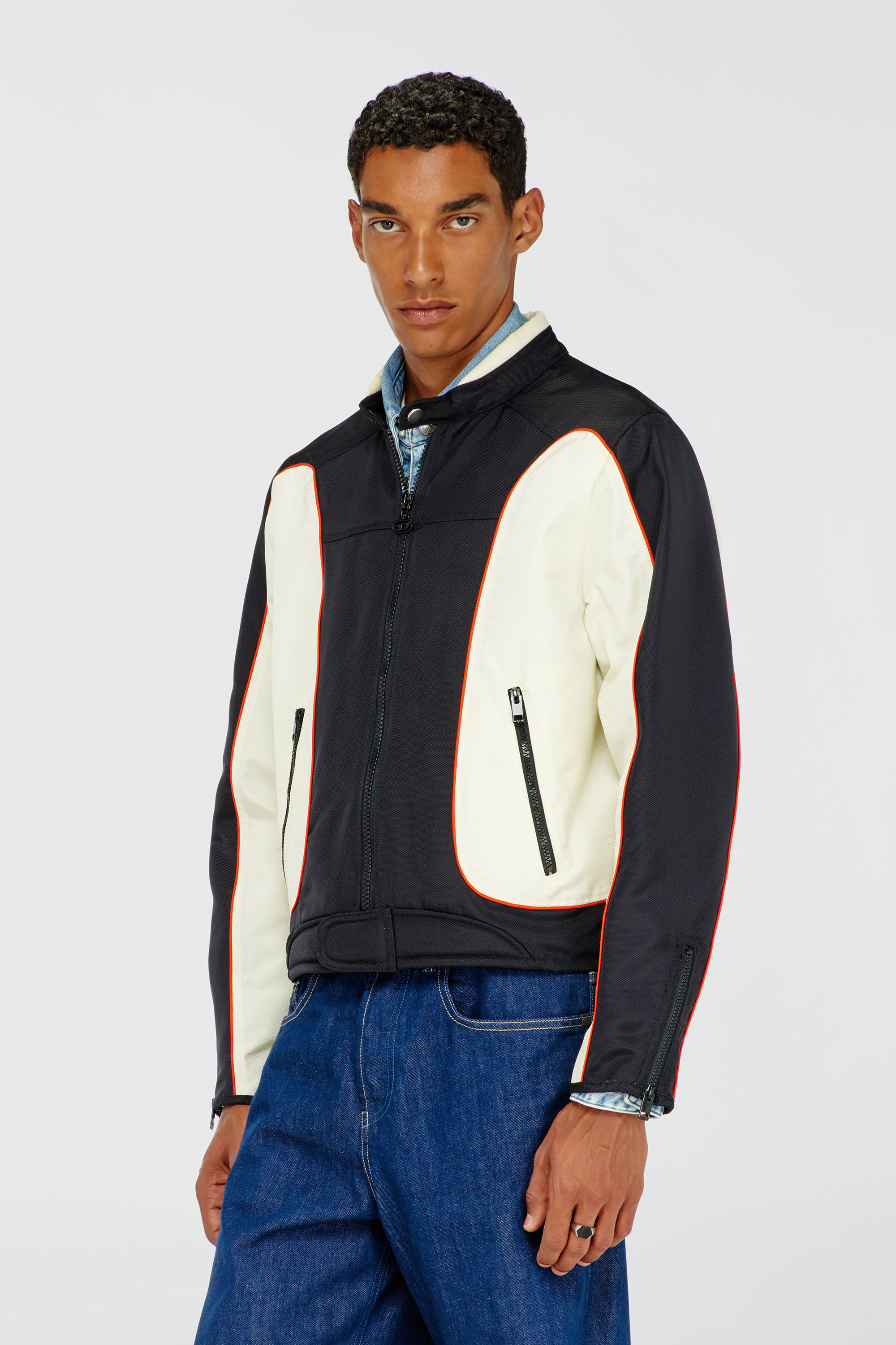 Men's Colour-block biker jacket with piping | Multicolor | Diesel TR