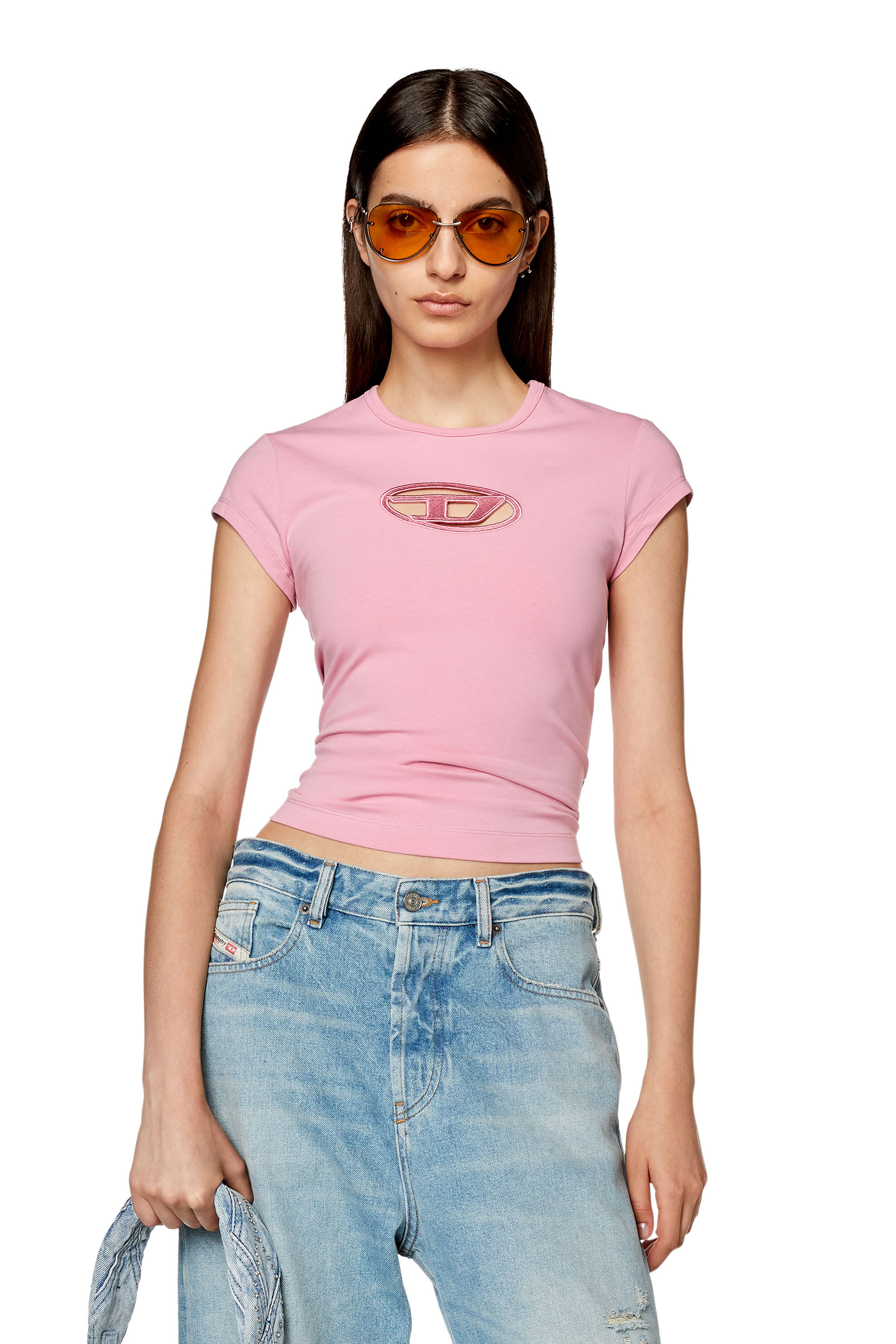 Diesel - T-ANGIE, Woman's T-shirt with peekaboo logo in Pink - 3