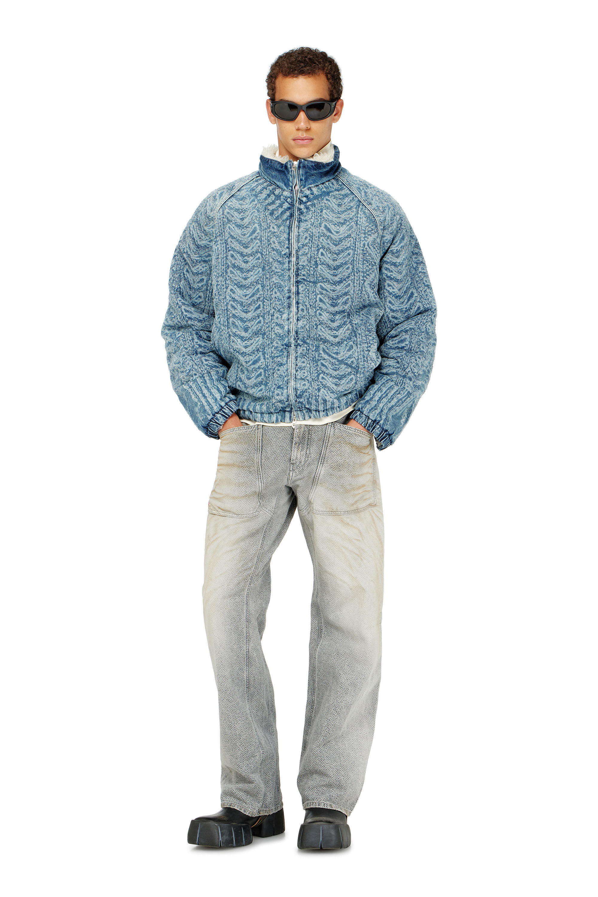 Diesel - D-KRAPS-S, Man's Jacket in cable-knit-effect denim in Dark Blue - 1
