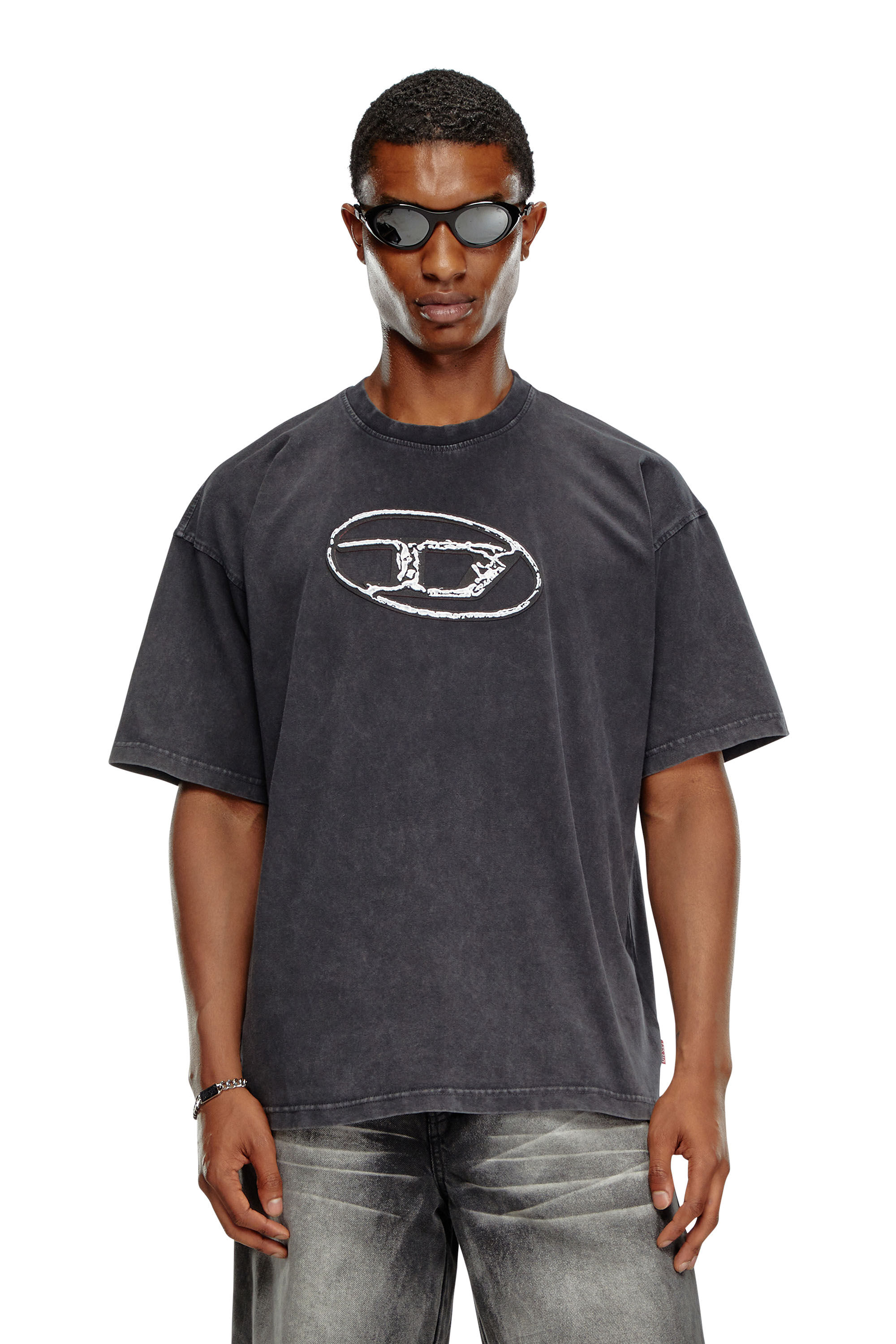 Men's Faded T-shirt with Oval D print | Black | Diesel