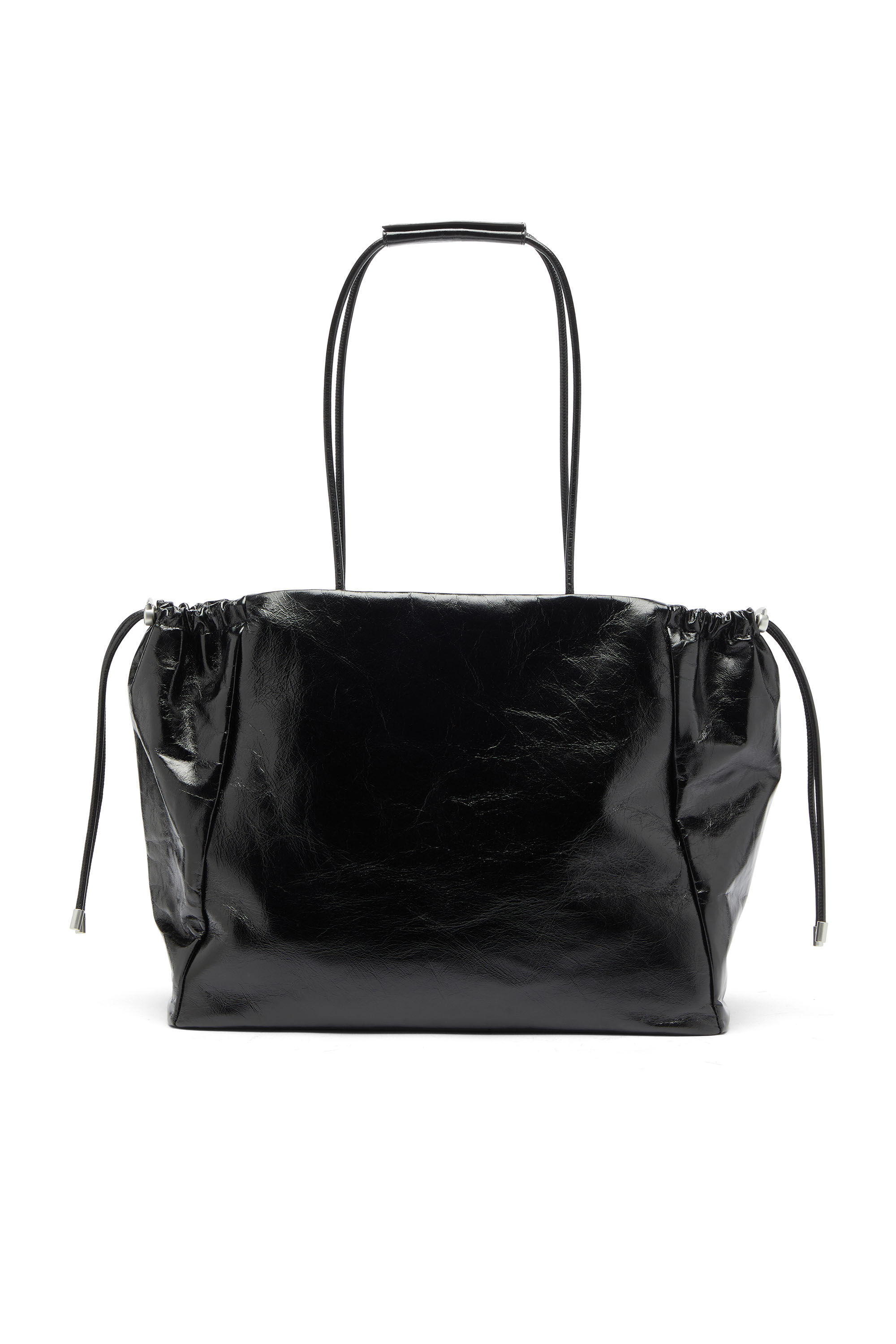 Diesel - SCRUNCH-D TOTE E/W, Woman's Scrunch-D - Tote bag in shiny wrinkled leather in Black - 2