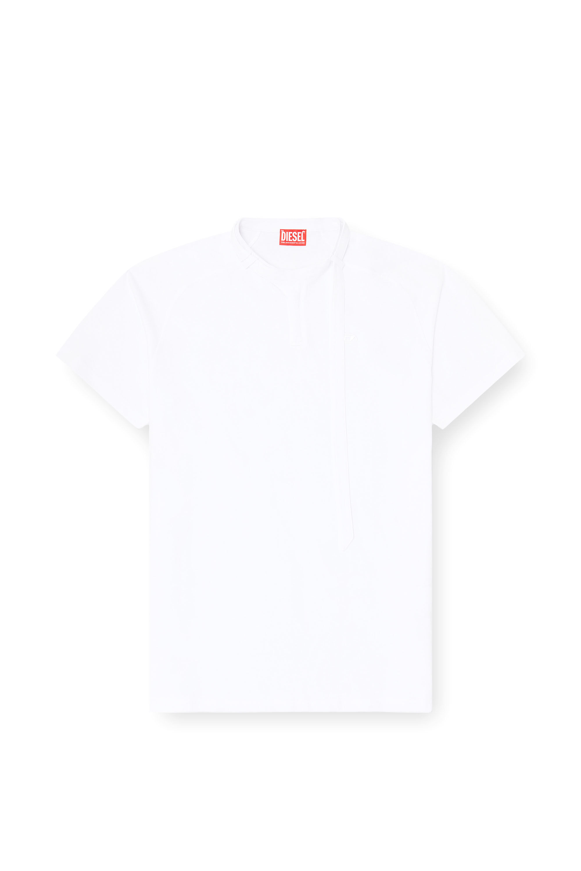 Diesel - T-KAUKO, Man's T-shirt with biker neck strap in White - 2