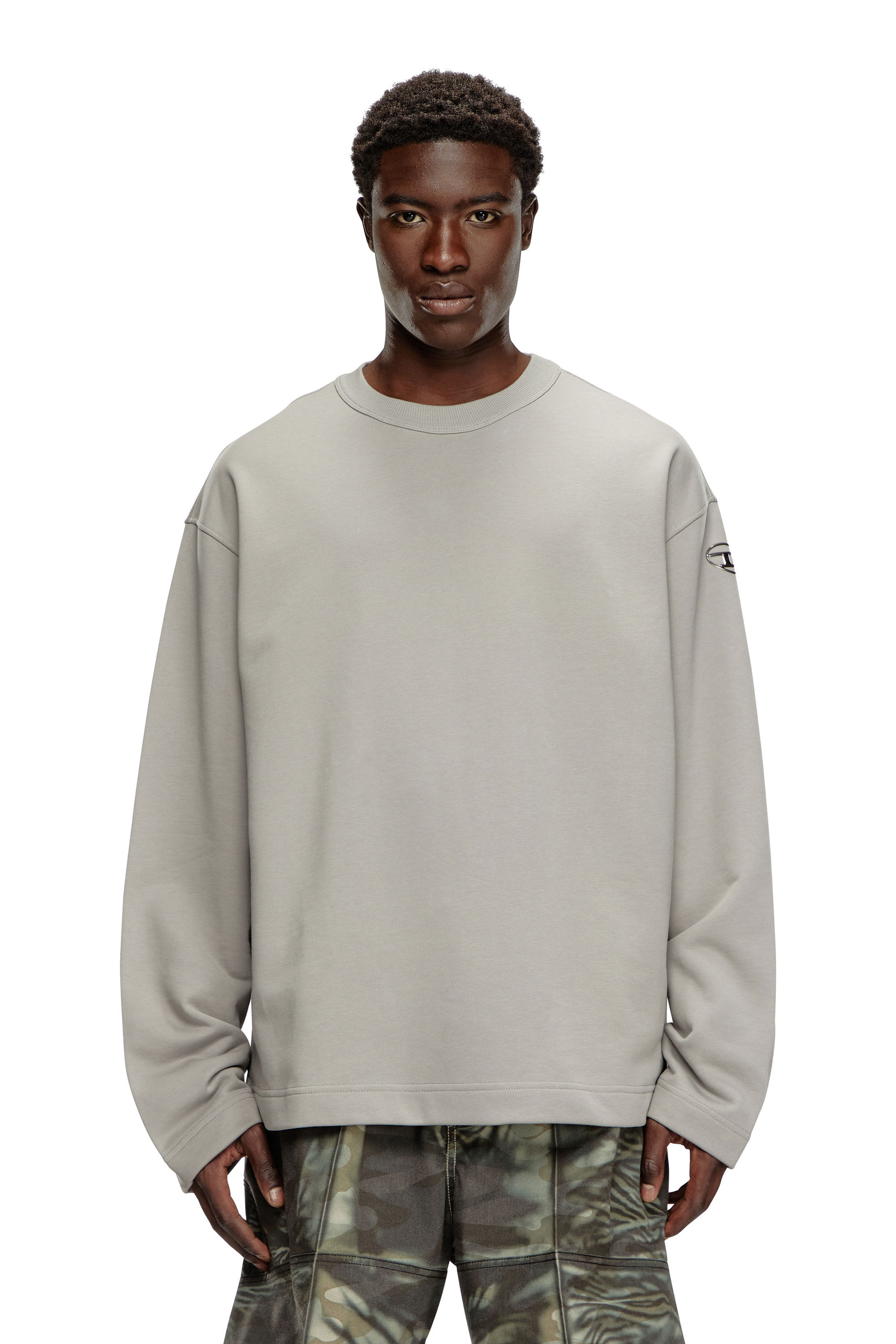 Men's Oversized sweatshirt with metallic logo | Grey | Diesel