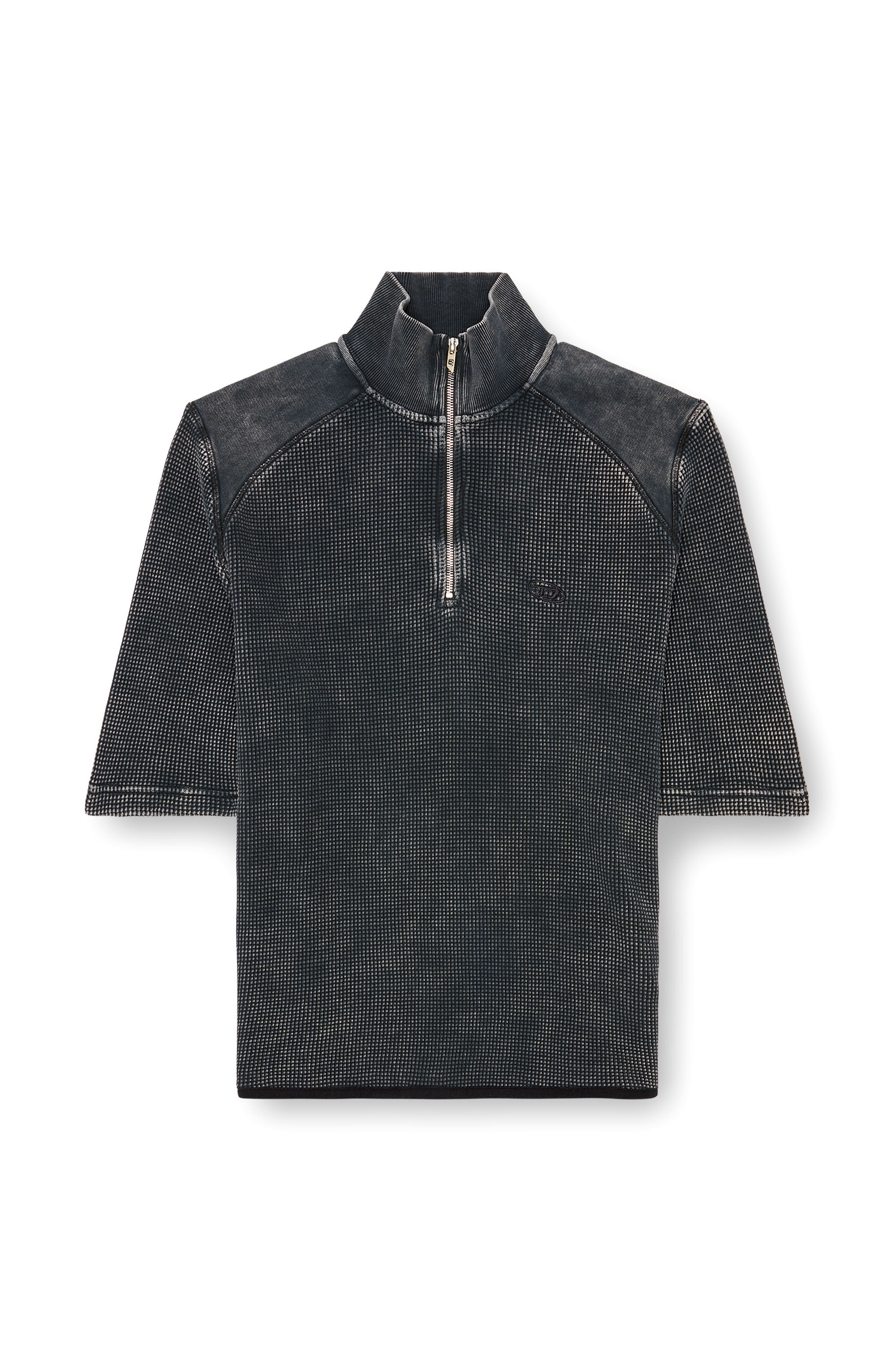 Diesel - S-WAFCOOL, Man's Short-sleeve waffle-knit sweatshirt in Black - 2