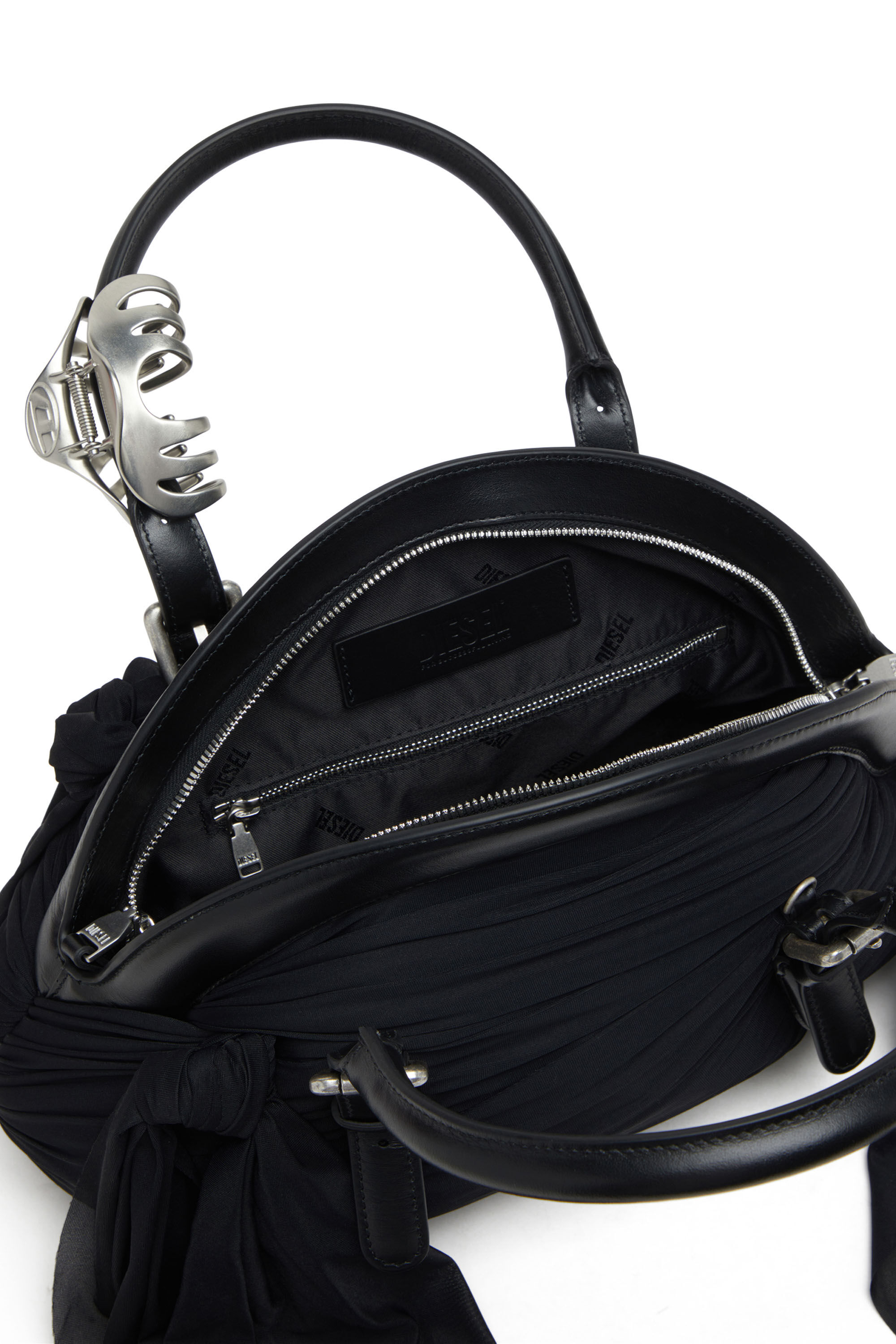 Diesel - TRASH-D TOP HANDLE, Woman's Trash-D-Bandana handbag in jersey and leather in Black - 5