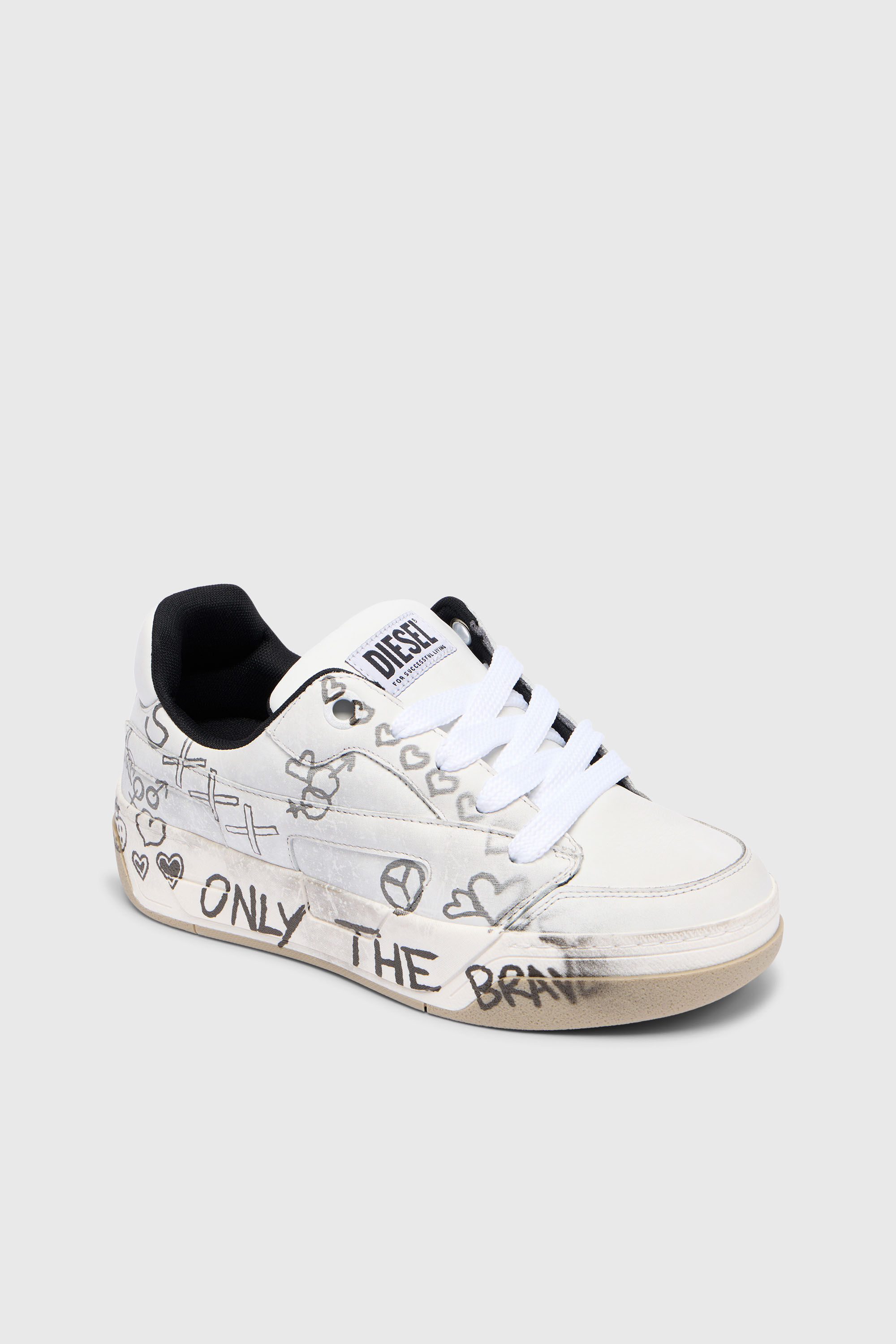 Men's D-Ollie-Leather sneakers with graffiti print | White | Diesel TR