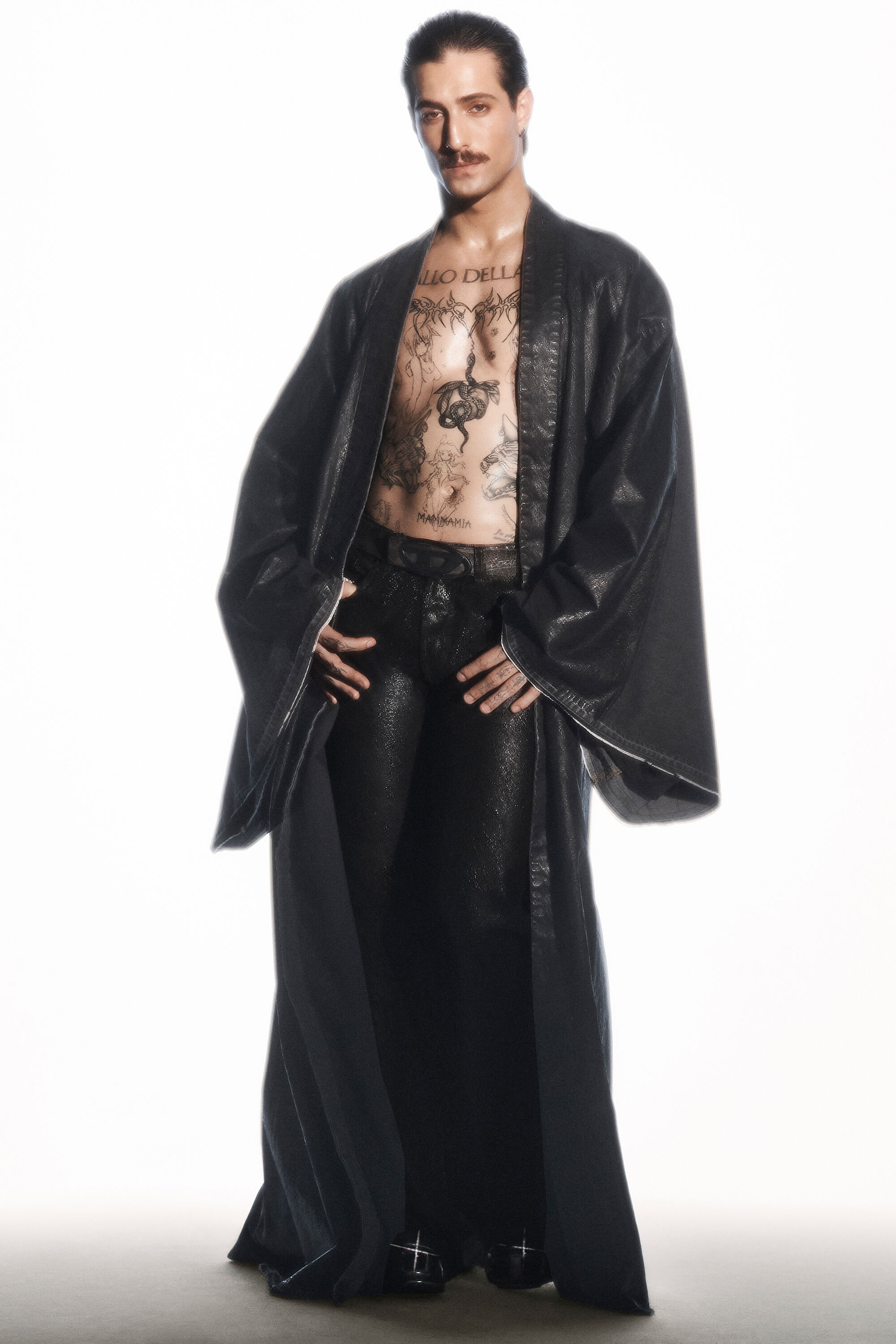 Women's Denim kimono coat with coated front | Black | Diesel
