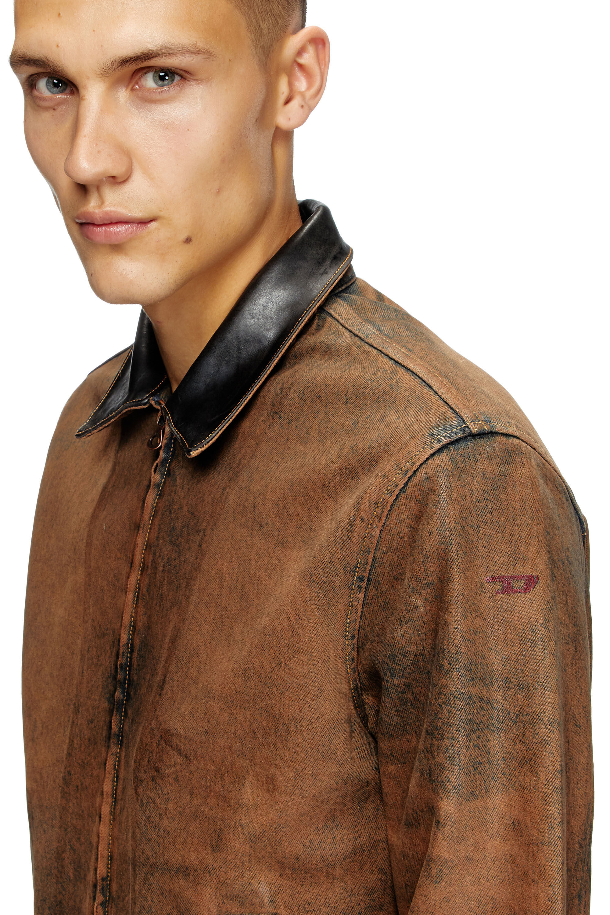 Diesel - D-ROHE-S, Man's Padded blouson in coated denim in Brown - 5