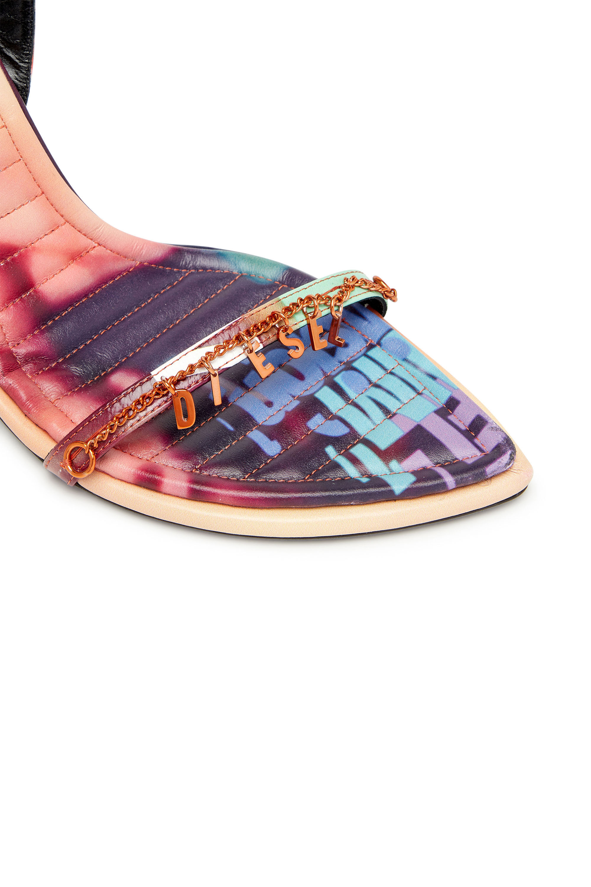 Women's D-Vina Charm-Strappy sandals in poster-print leather 