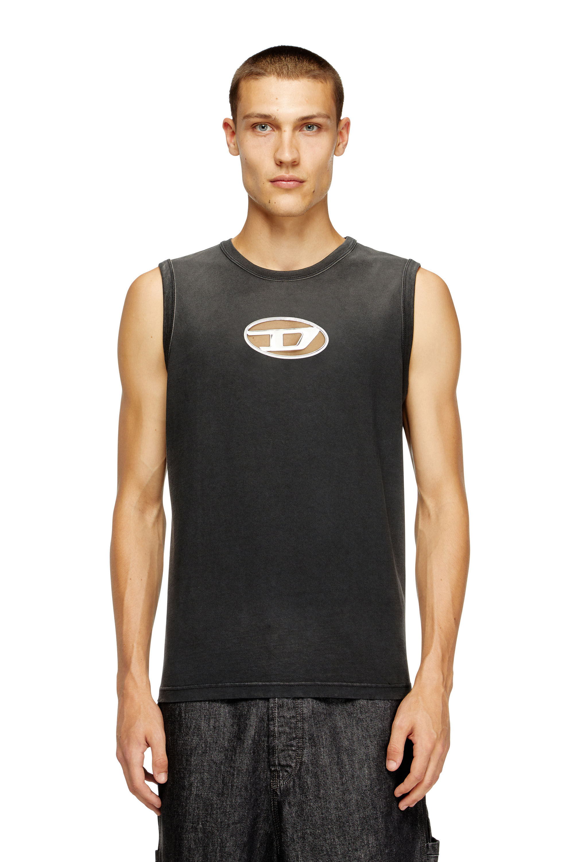DIESEL タンクトップ A136010CHBI ¥29,700 Men's Faded tank top with puffy Oval D | Black | Diesel