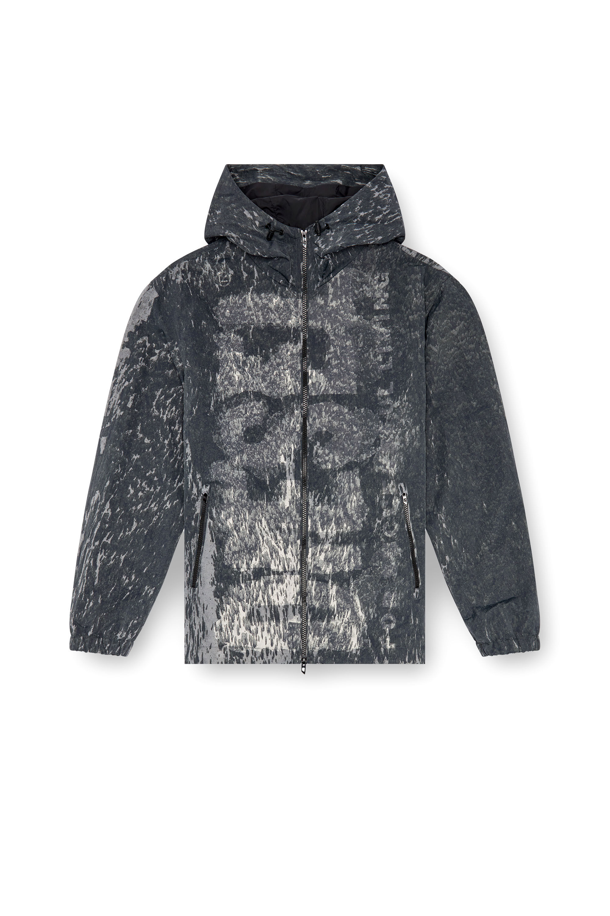 Men's Hooded windbreaker with Rain Camo print | Black | Diesel TR