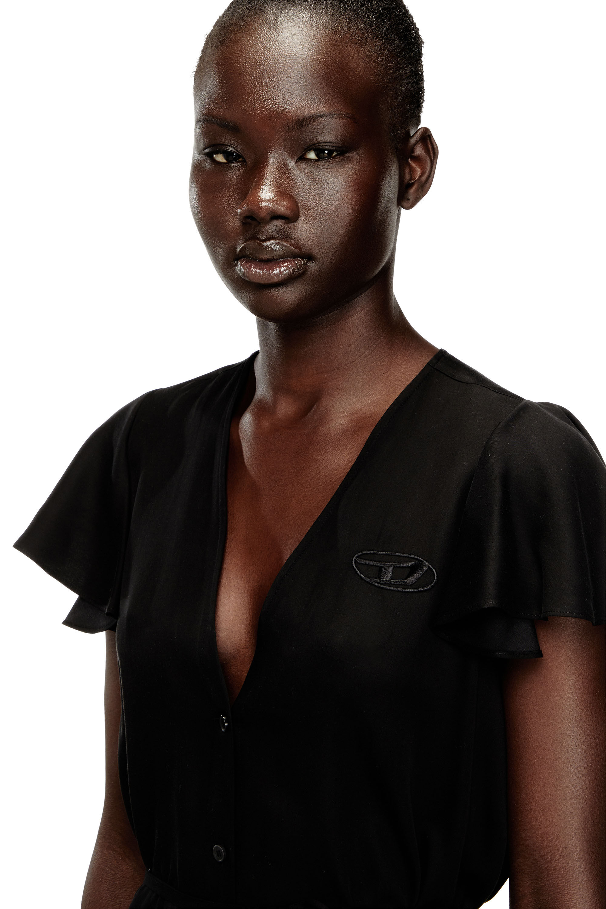 Women's Cupro dress with V-neck and front buttons | Black | Diesel