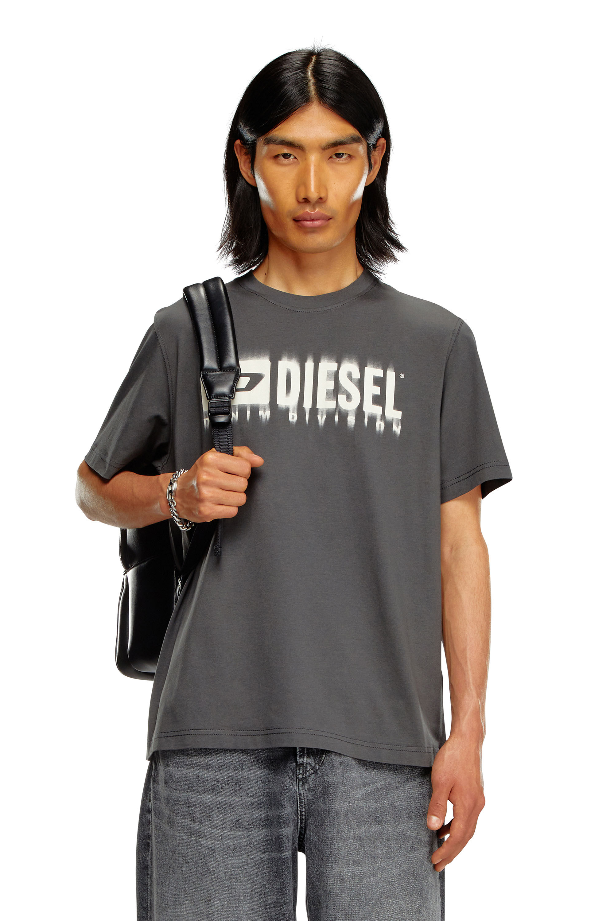 Diesel - T-ADJUST-Q7, Man T-shirt with blurry Diesel logo in Grey - Image 3