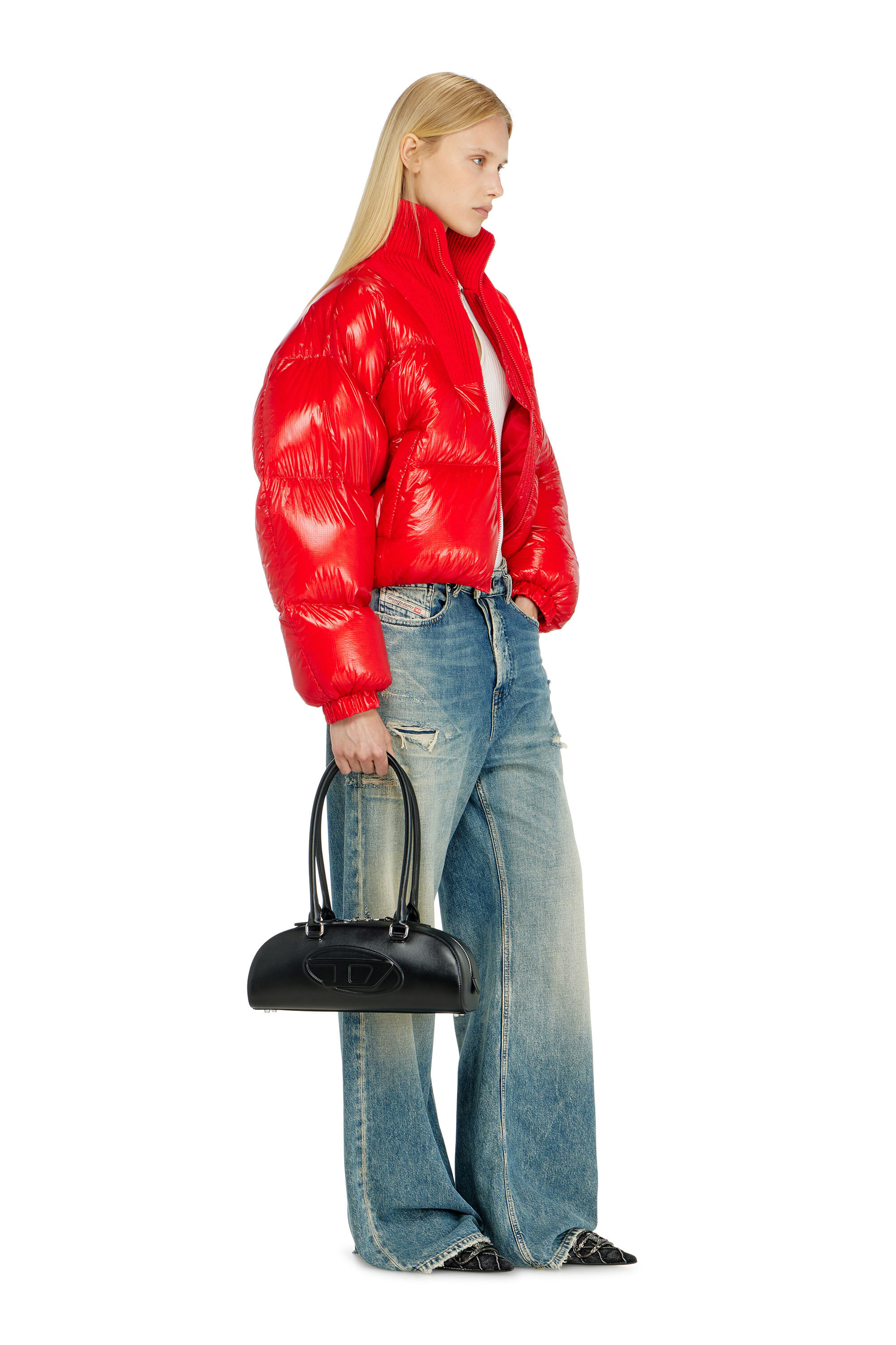 Diesel - W-ARRIOR, Woman's Down puffer jacket in ripstop with knitted collar in null - 1