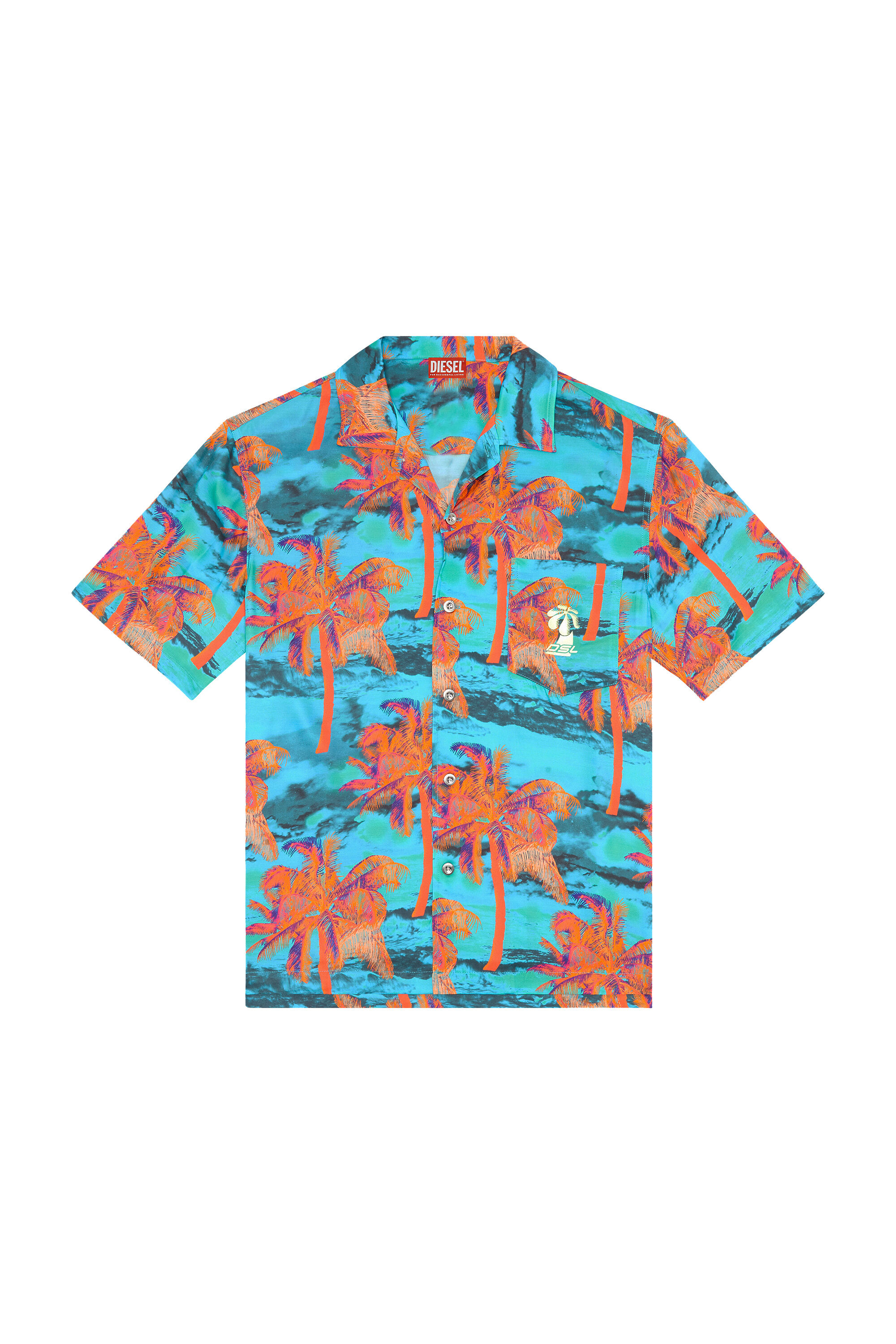 Diesel - BMOWT-ADRIAN, Man's Beach shirt with palm trees print in Blue - 5