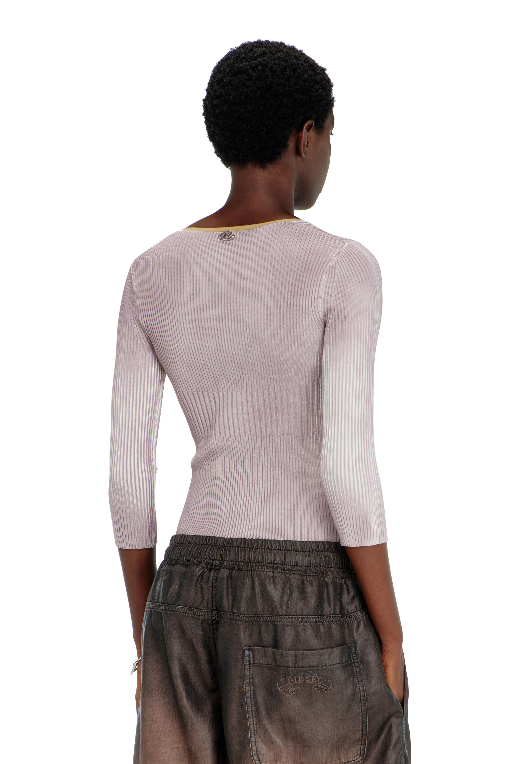 Diesel - M-SARMANI, Woman's Ribbed V-neck jumper with contrast bands in Lilac - 4