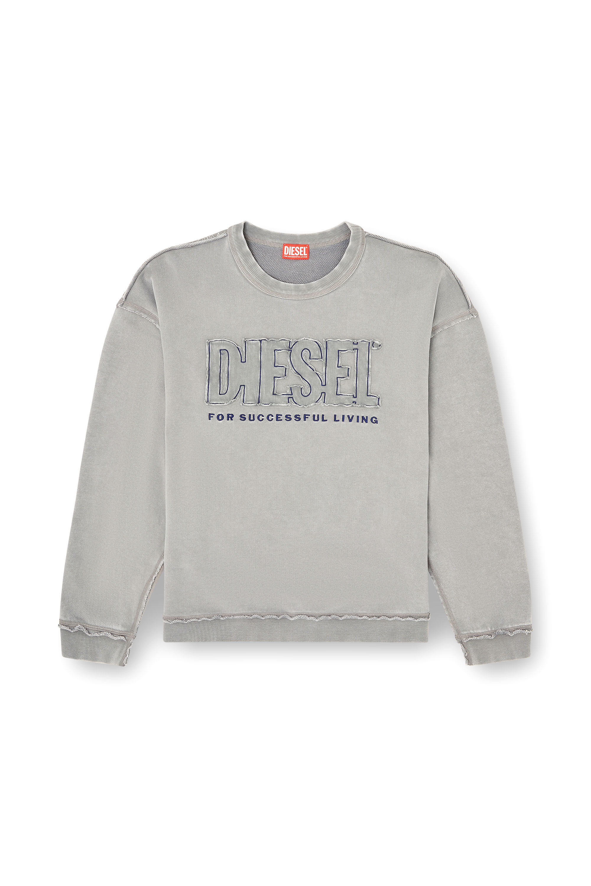 DIESEL S-BOXT-RAW スウェットシャツ Men's Cotton sweatshirt with appliqué logo | Grey | Diesel TR