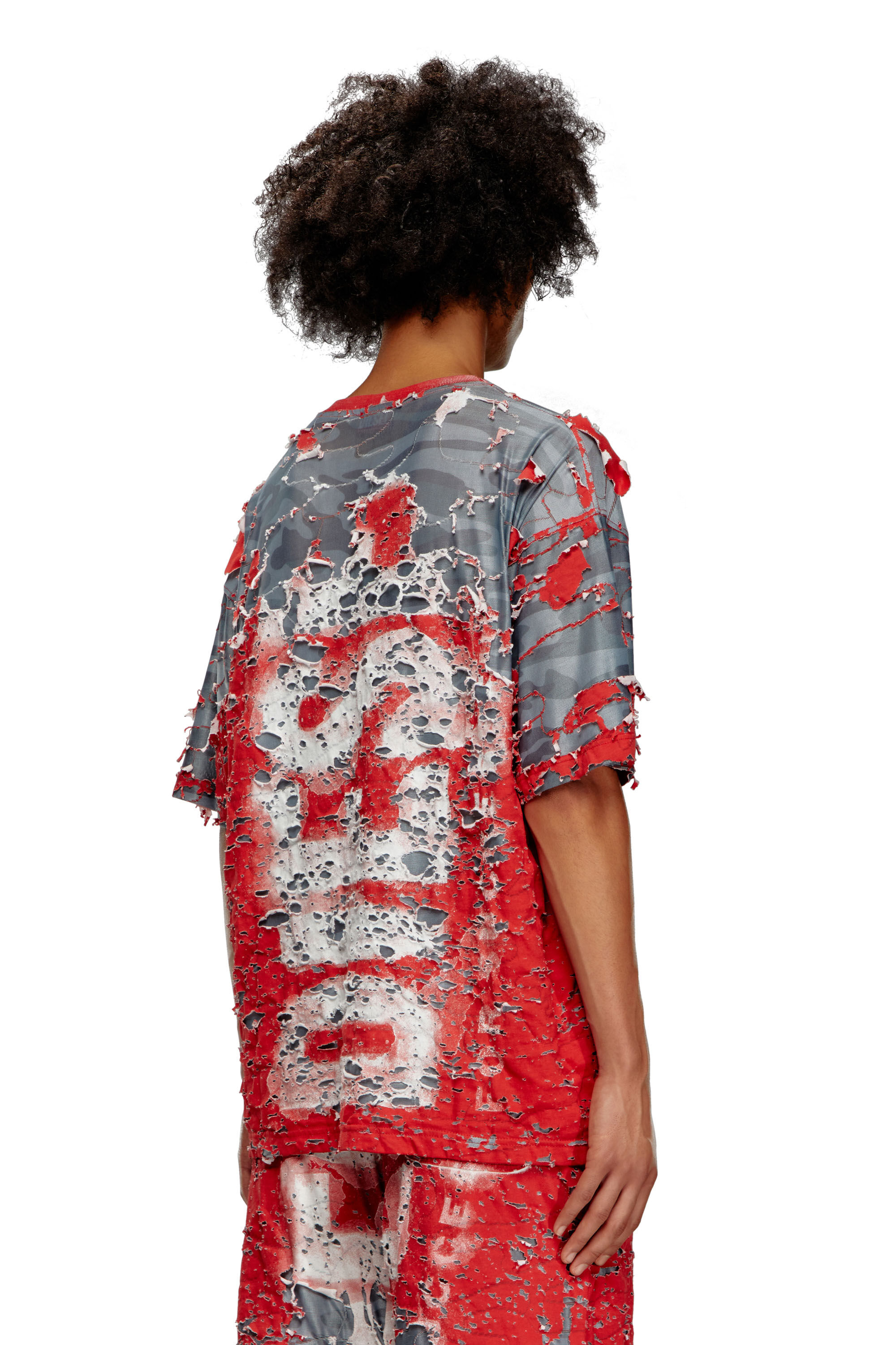 【DIESEL】 Logo T-shirt in destroyed jersey T-Boxt-Peel Men's Logo T-shirt in destroyed jersey | Red | Diesel