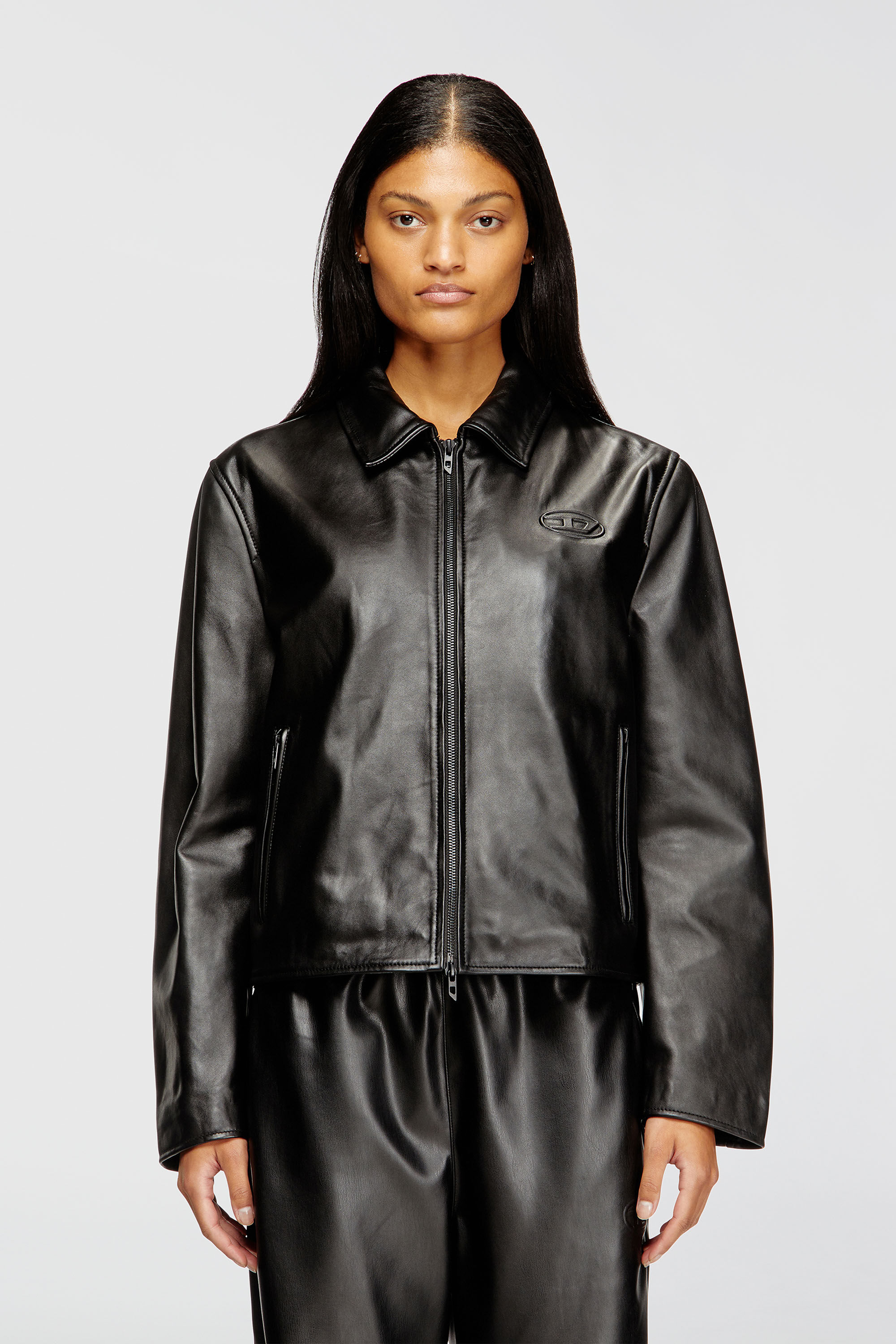Women's Coach jacket in leather | Black | Diesel {{Country}}