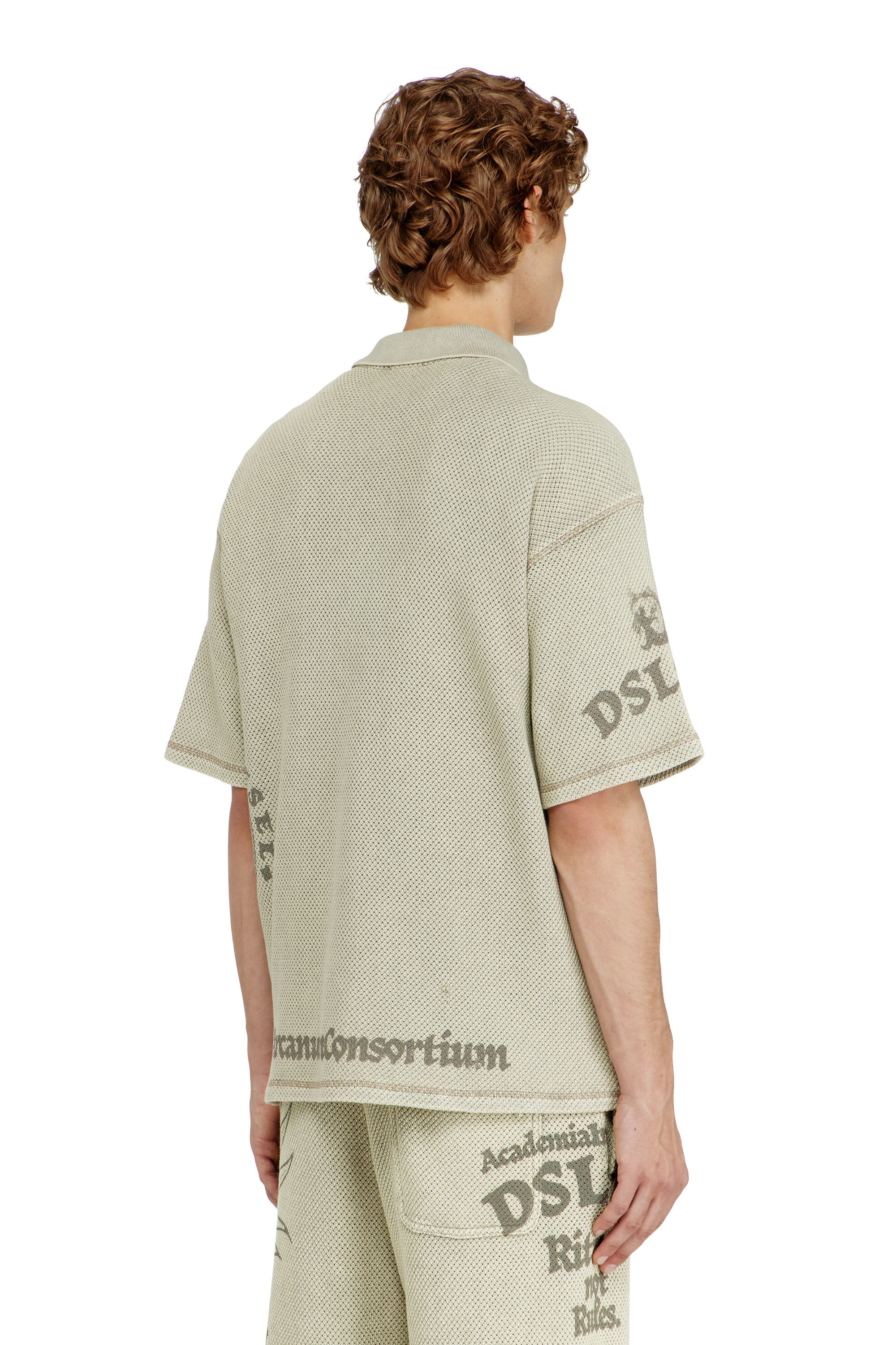 Diesel - T-ERRY-ZIP, Man's Mesh-jacquard polo shirt with Phoenix print in Beige - 2