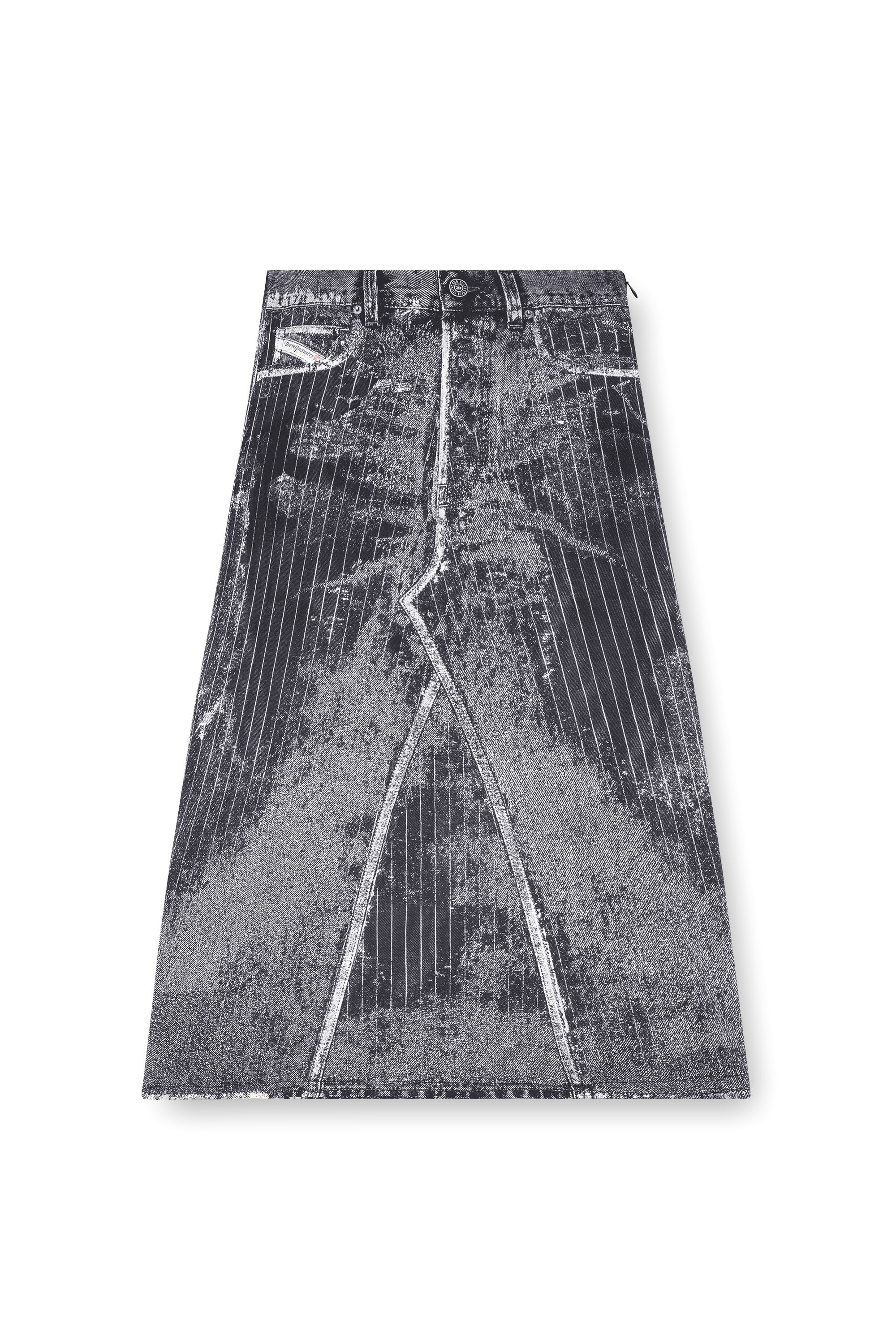 Women's Satin skirt with print of pinstripe denim | Black
