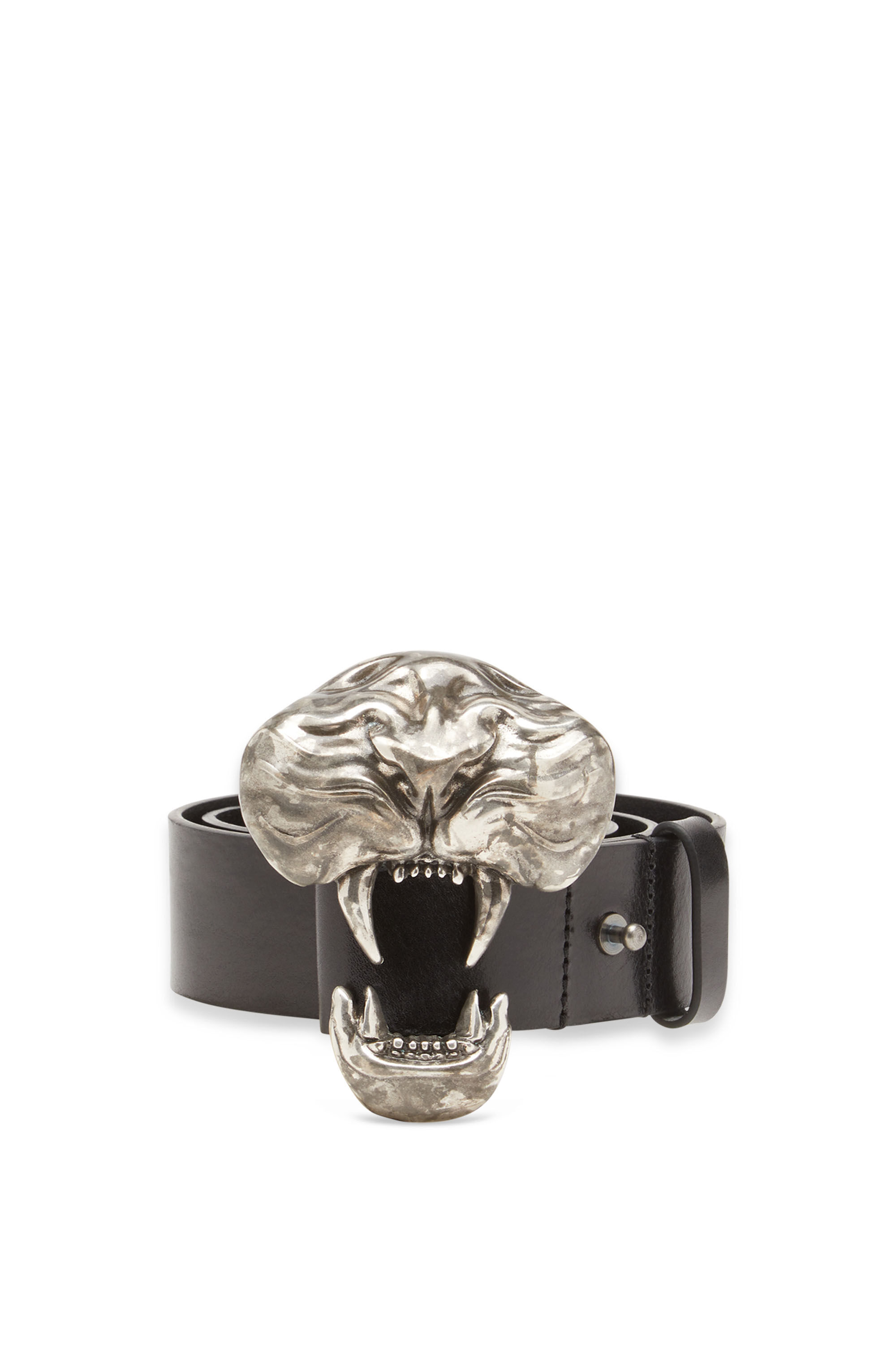 Women's Leather belt with bite buckle | Black | Diesel