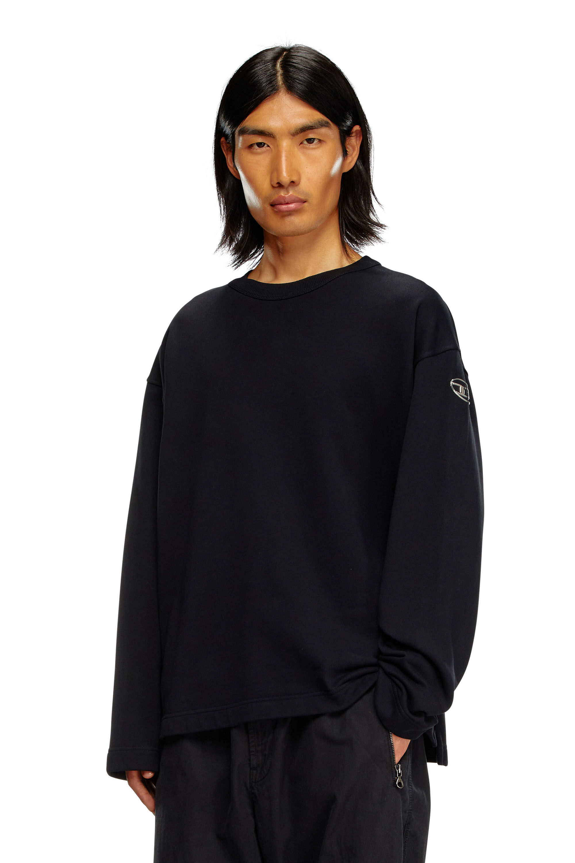 Men's Oversized sweatshirt with metallic logo | Black | Diesel
