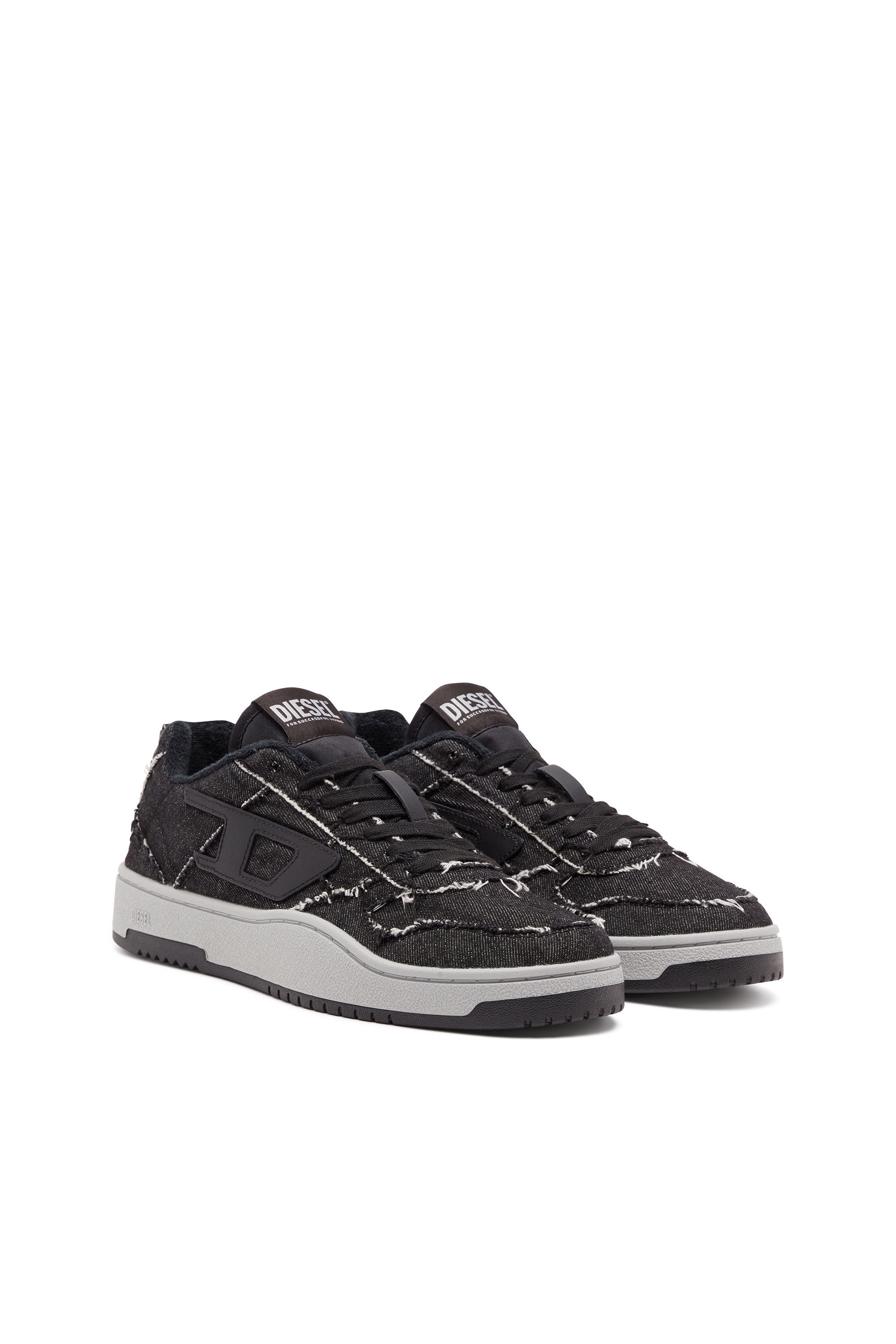 Men's S-Ukiyo Low-Low-top sneakers in frayed denim | Black | Diesel