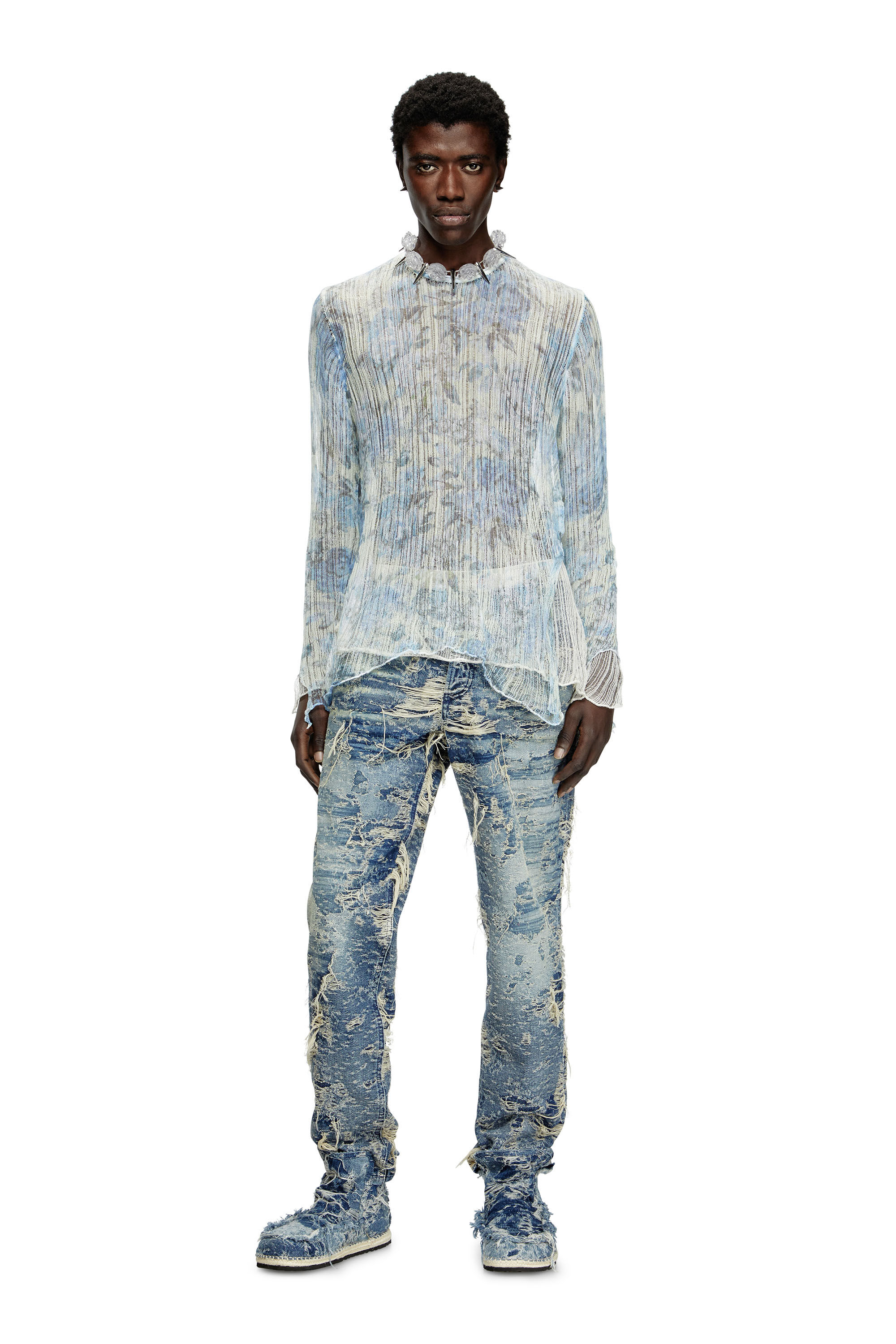 Women's Dishevelled knit jumper with floral print | Blue