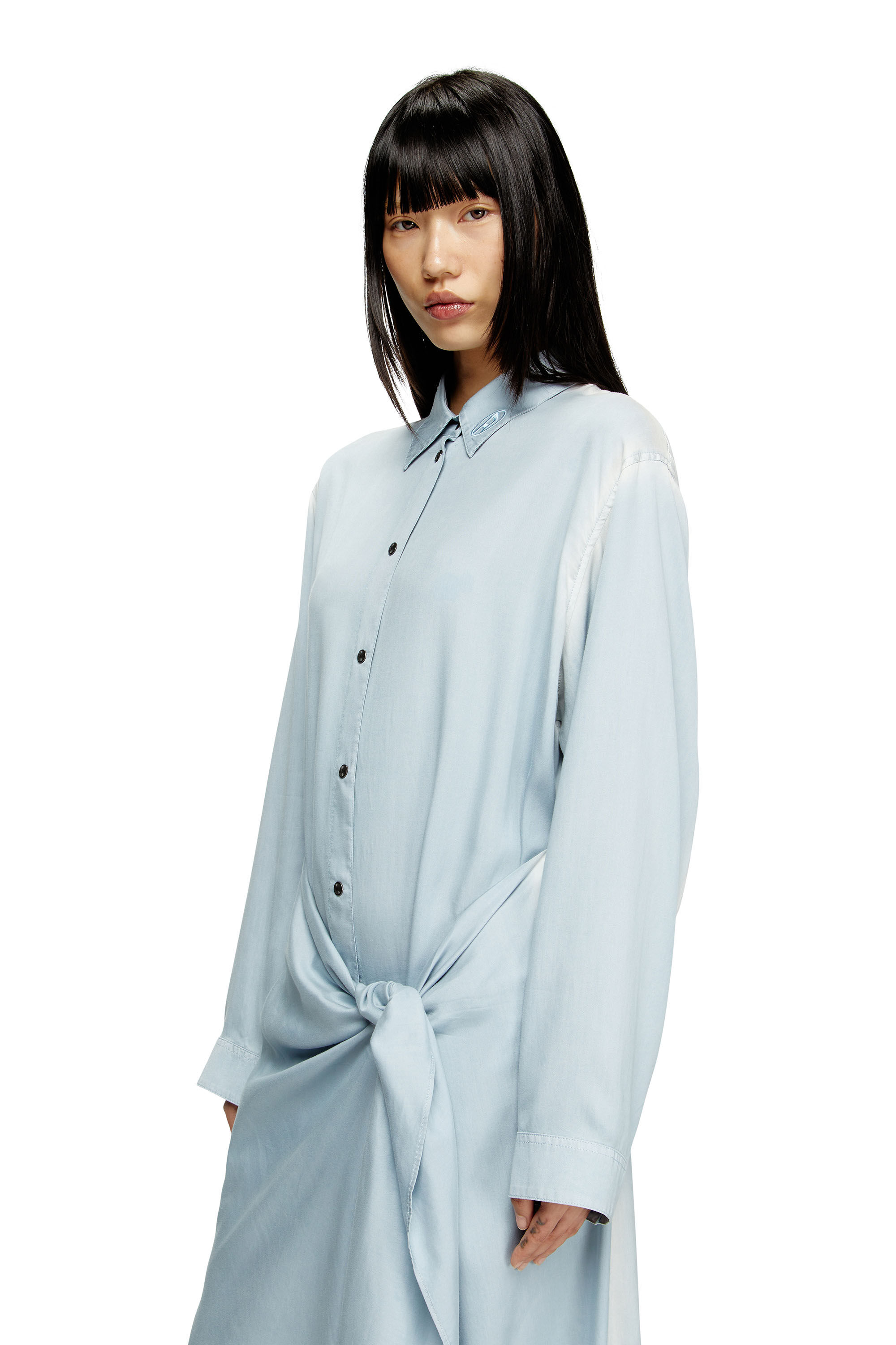 Women's Wrap shirt dress in treated twill | Blue | Diesel