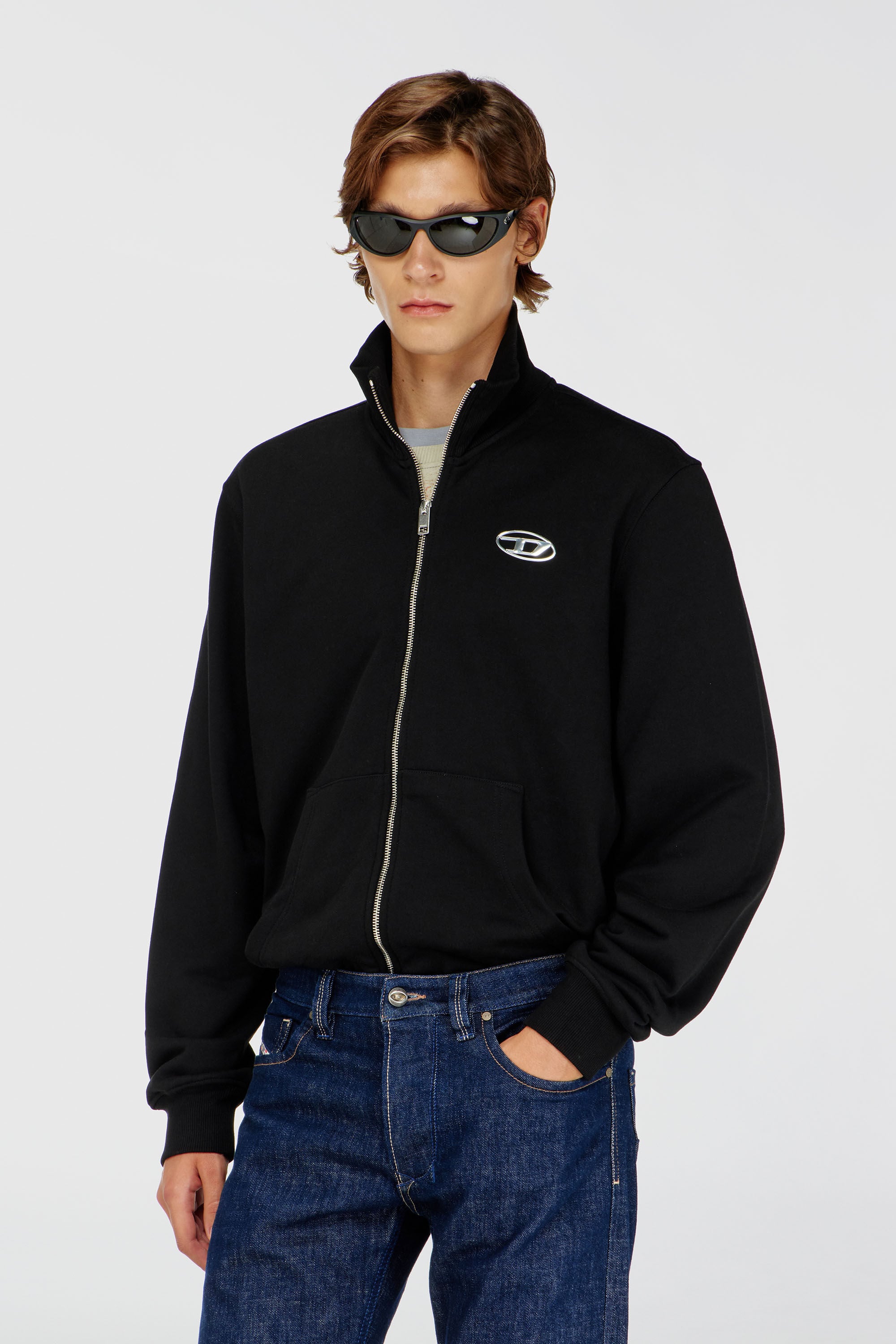 Men's Zip-up sweatshirt with metallic logo | Black | Diesel TR
