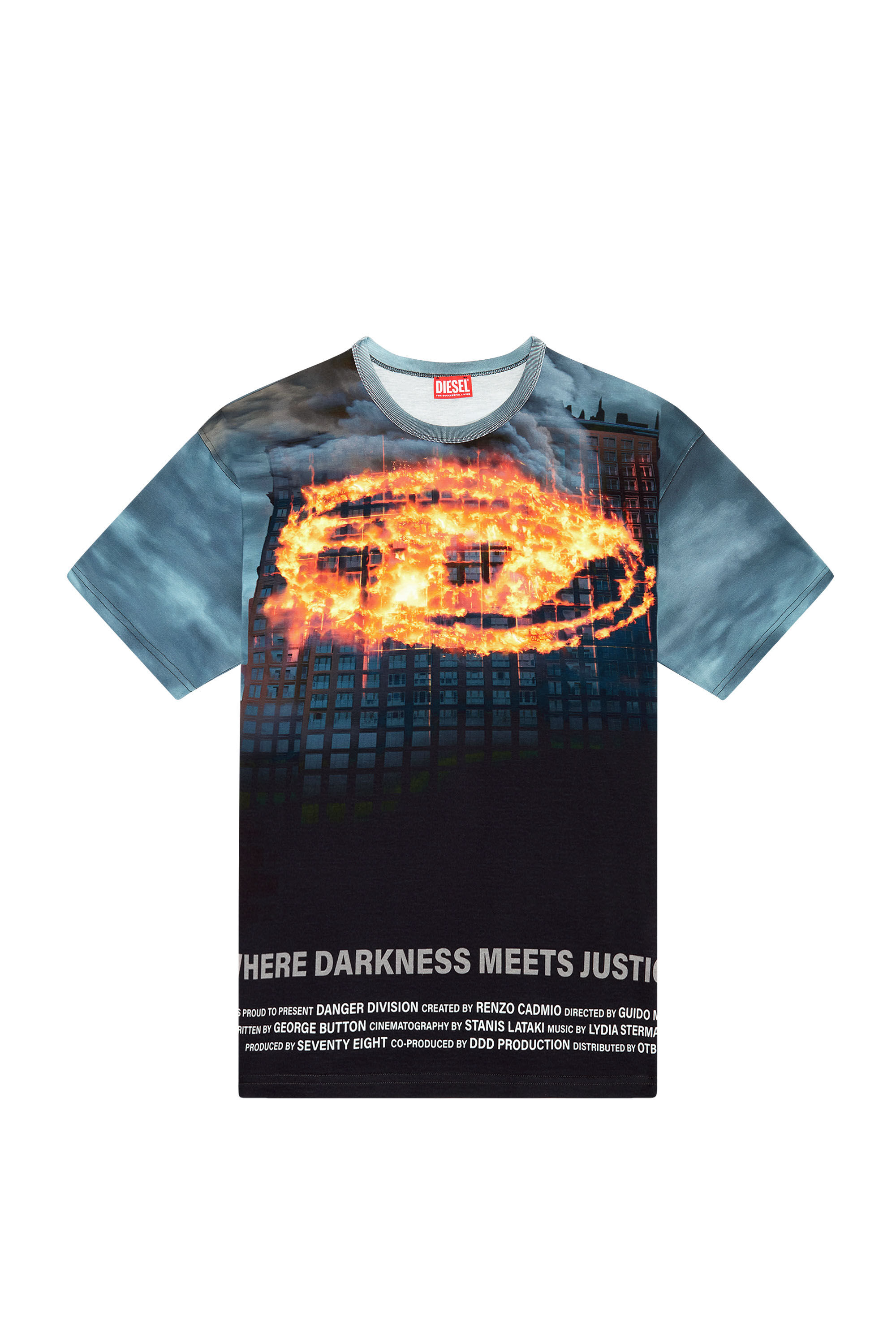 Men's T-shirt with burning Oval D poster | Multicolor | Diesel