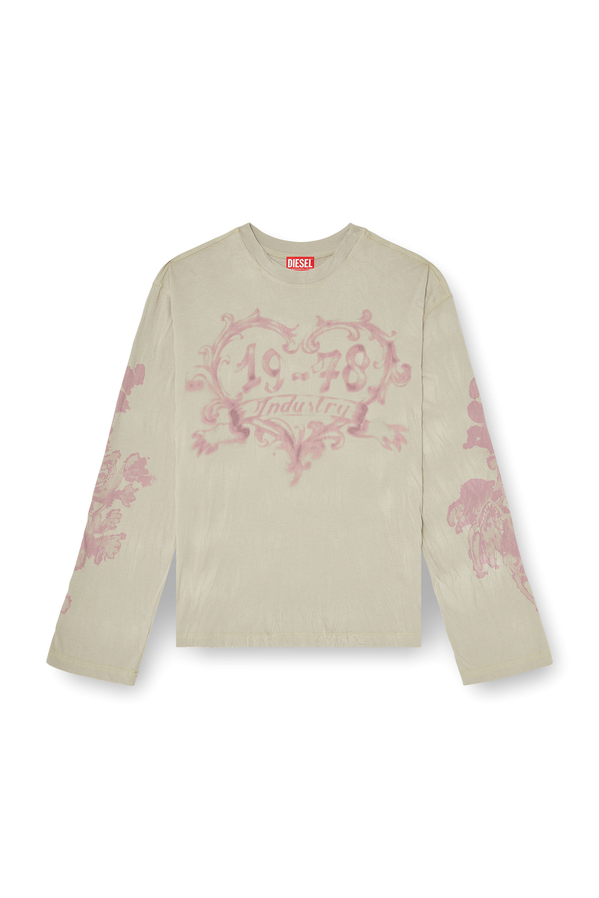 Diesel - T-HILARY-LS-AA1, Woman's Cotton long-sleeve T-shirt with graphic print in Pink/Beige - 2