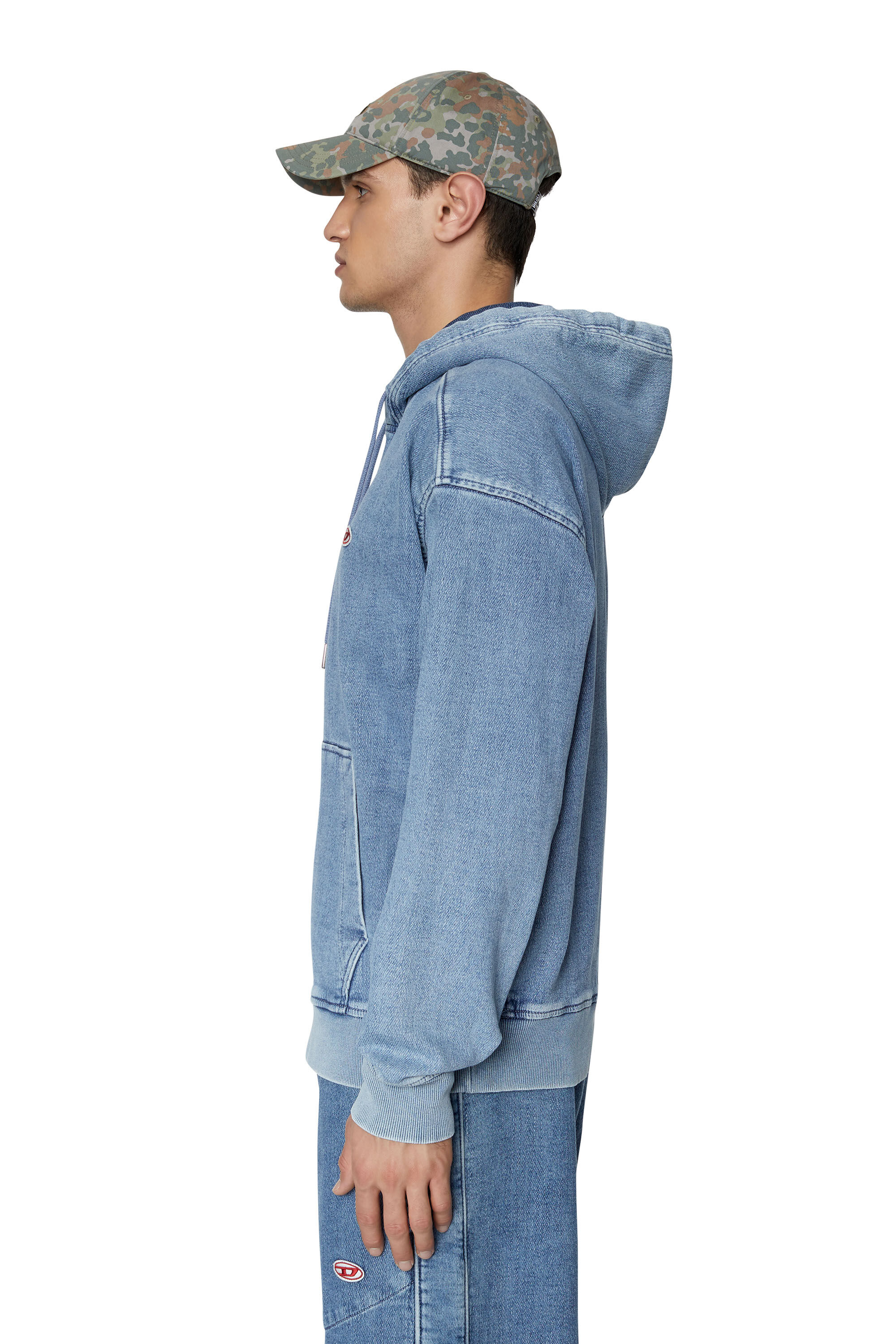 D-UM-RIB-NE Man: Responsible hoodie in Track Denim | Diesel Library