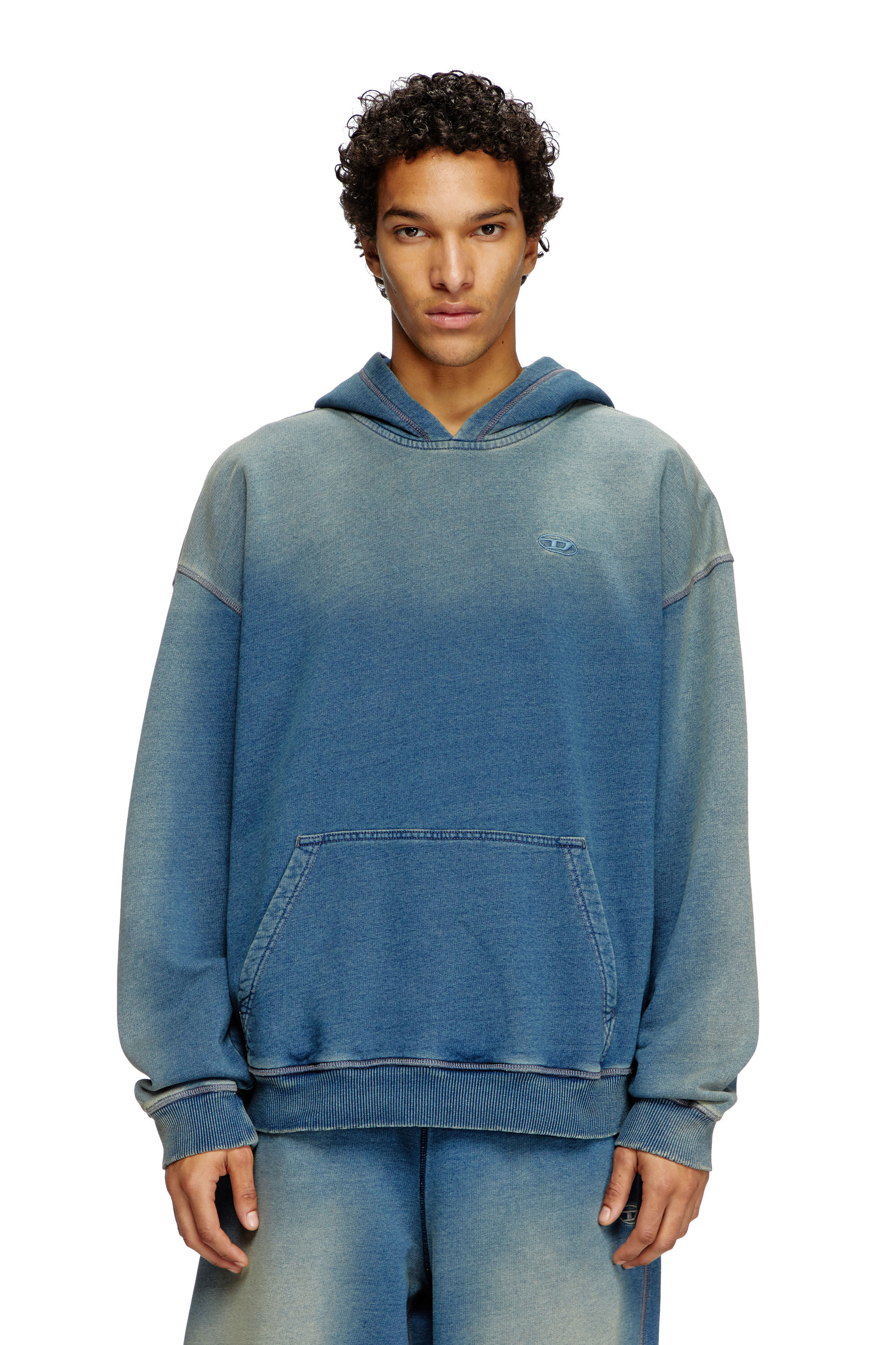 Men's Faded hoodie with logo embroidery | Blue | Diesel Men's Faded hoodie with logo embroidery | Blue | Diesel
