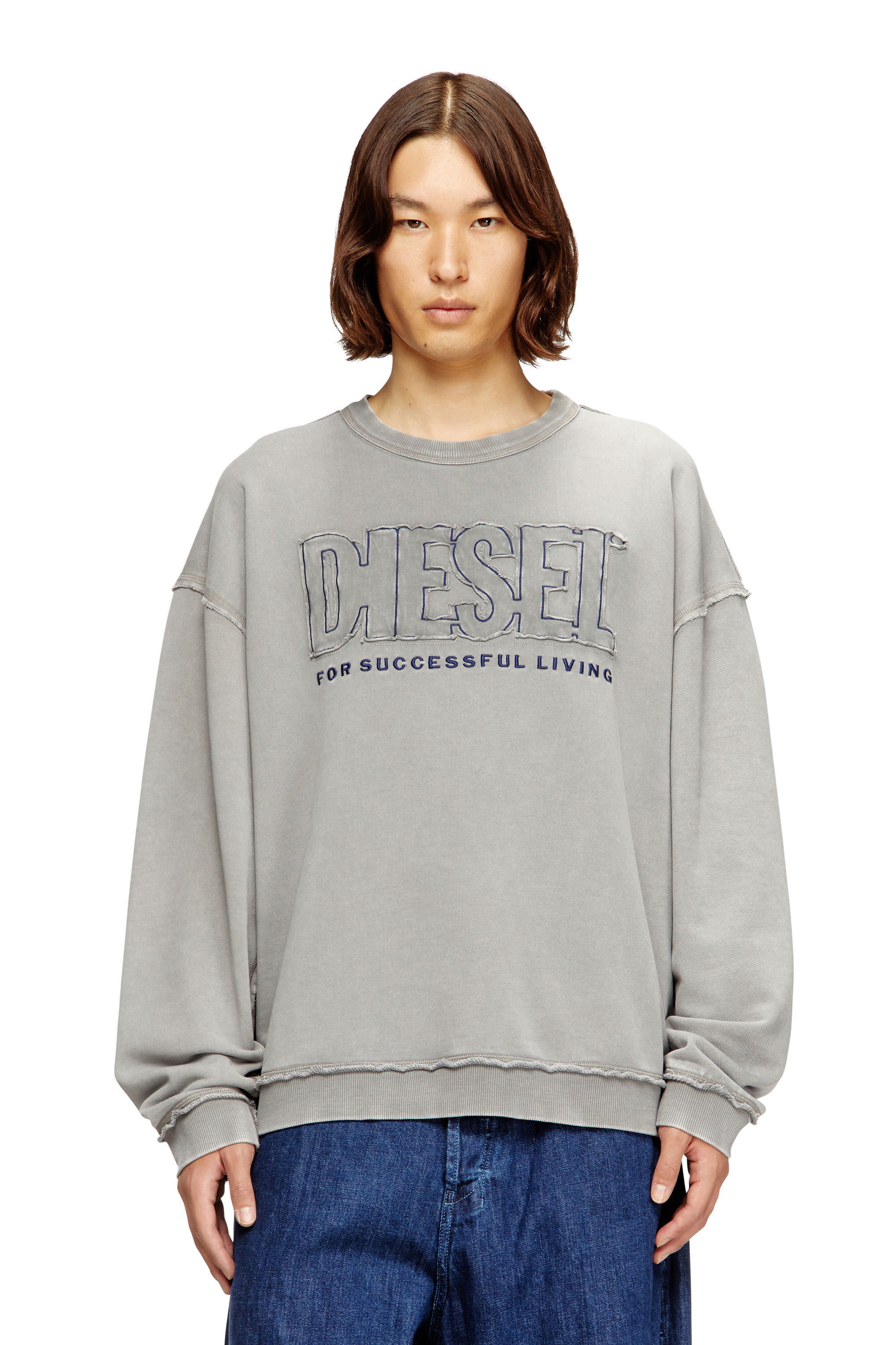 Men's Cotton sweatshirt with appliqué logo | Grey | Diesel