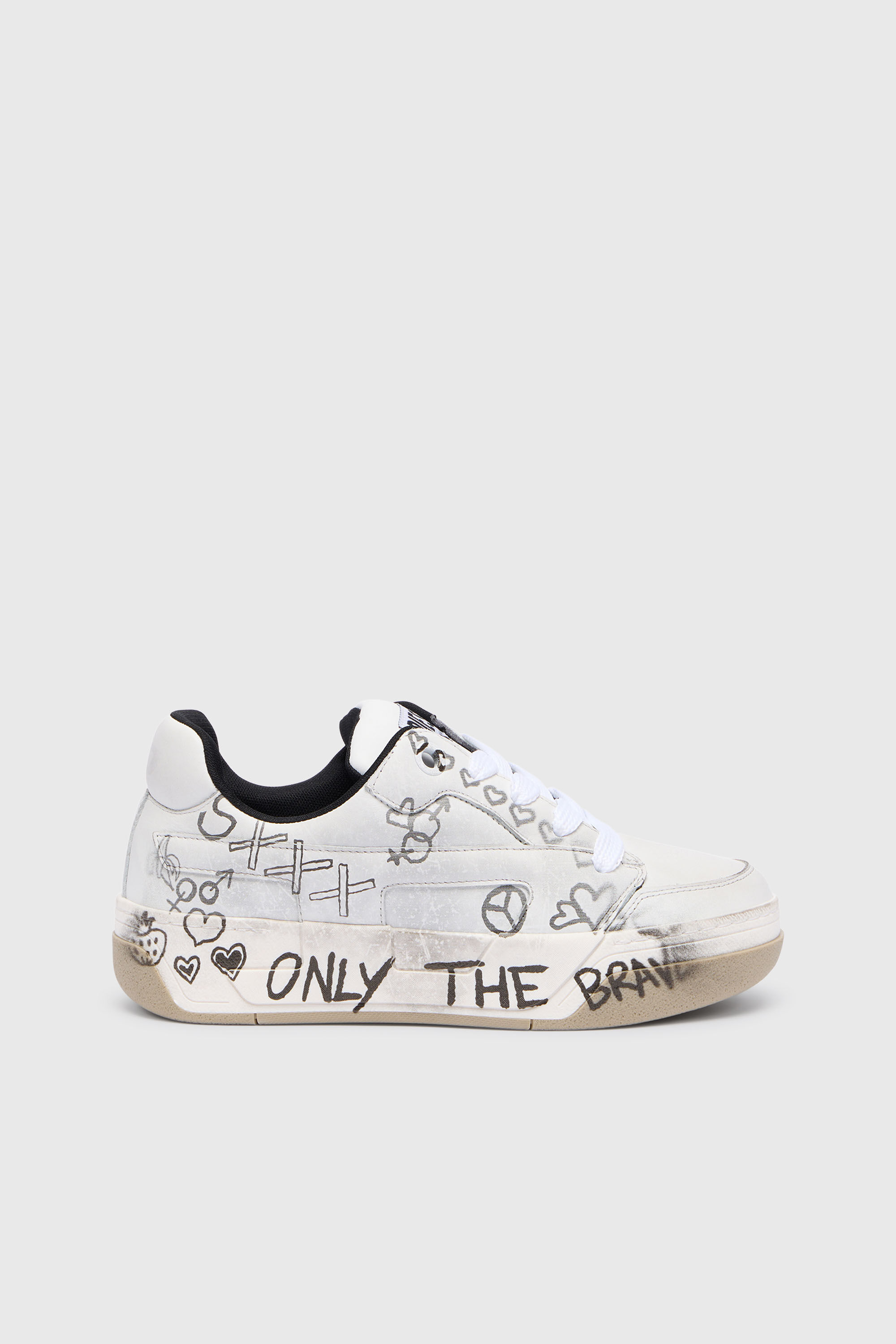 だて Men's D-Ollie-Leather sneakers with graffiti print | White | Diesel TR