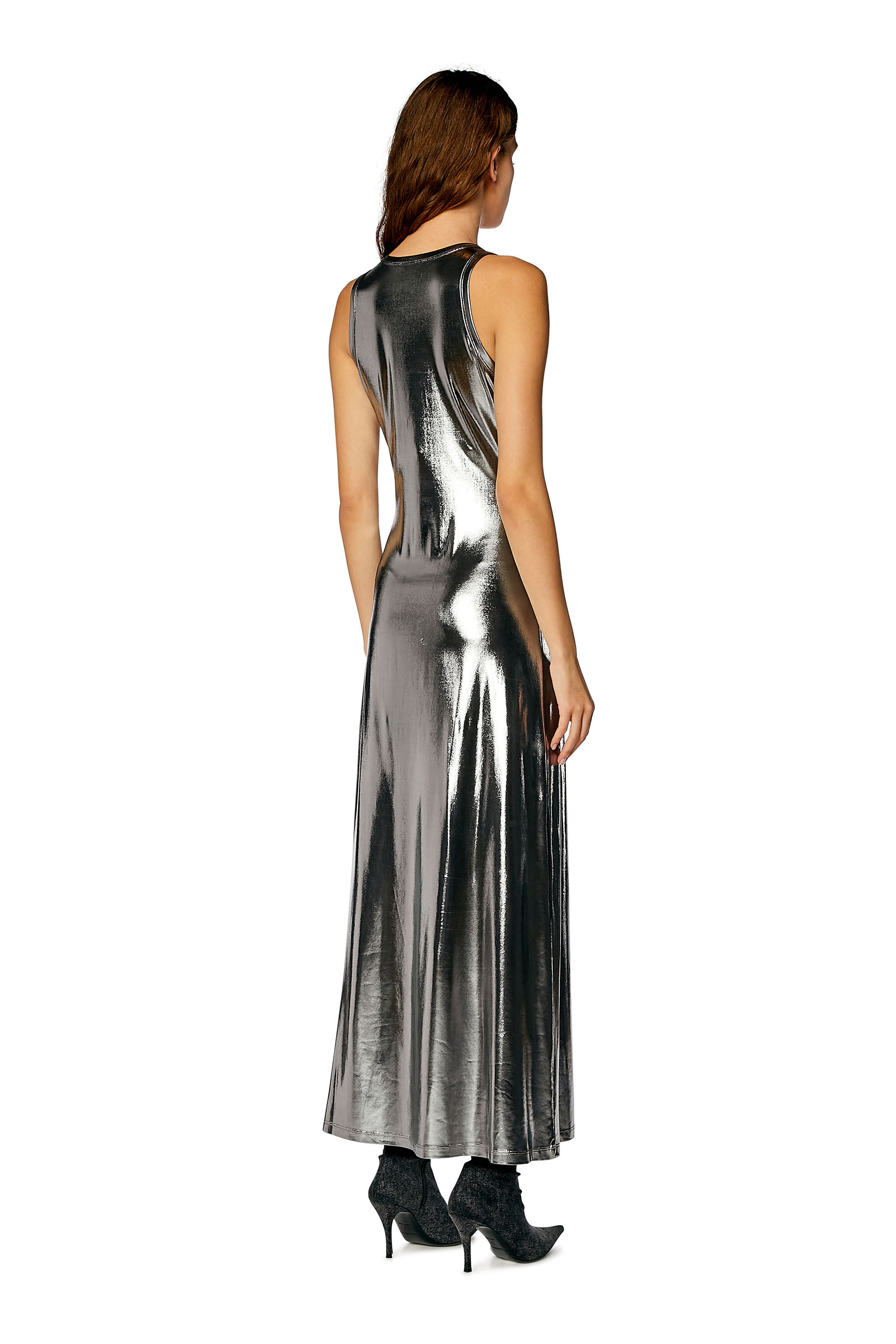 Women's Midi dress in metallic stretch jersey | Silver | Diesel
