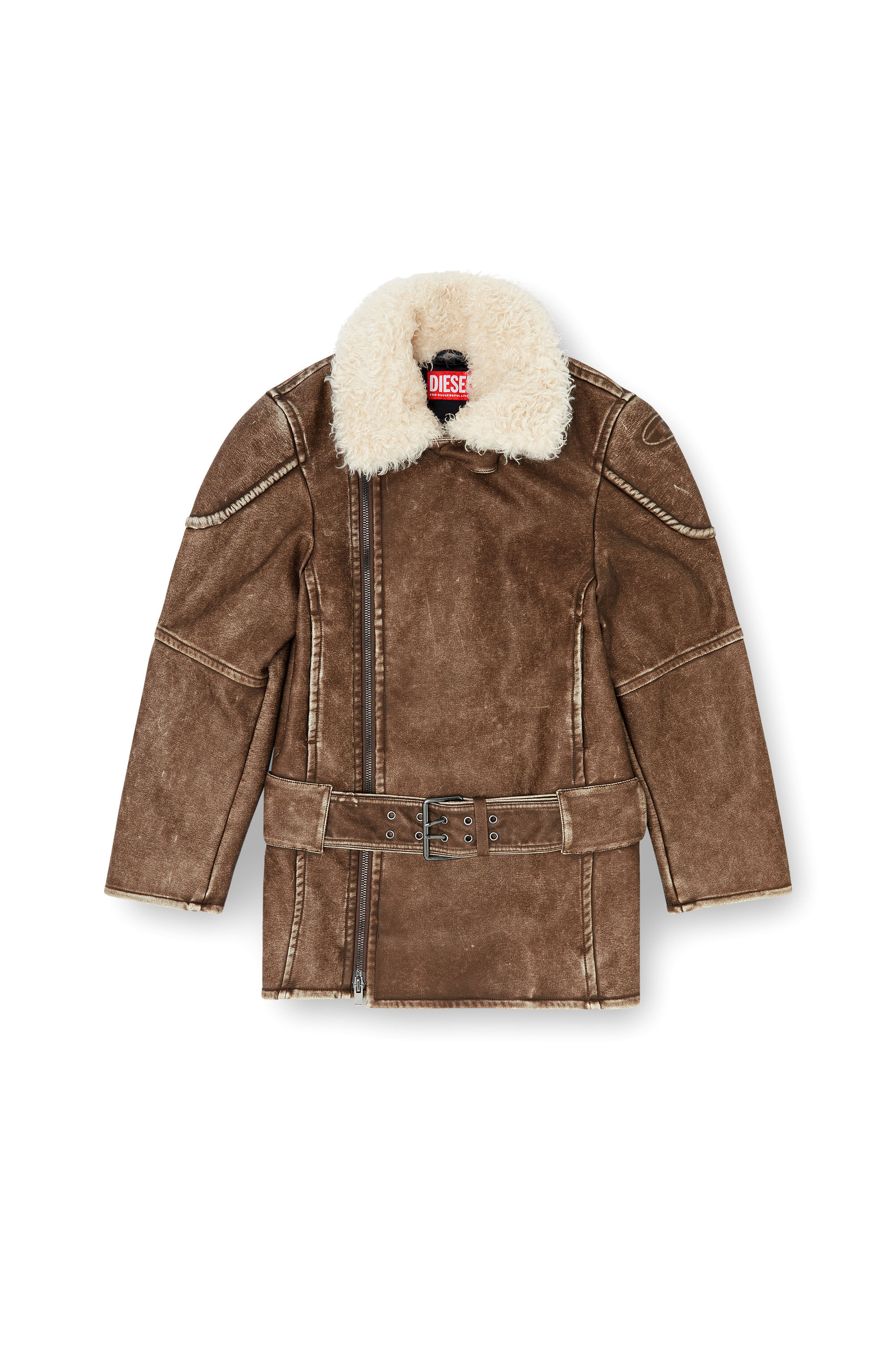Diesel - G-EYSER, Woman's Double-breasted aviator-biker coat in Brown - 2
