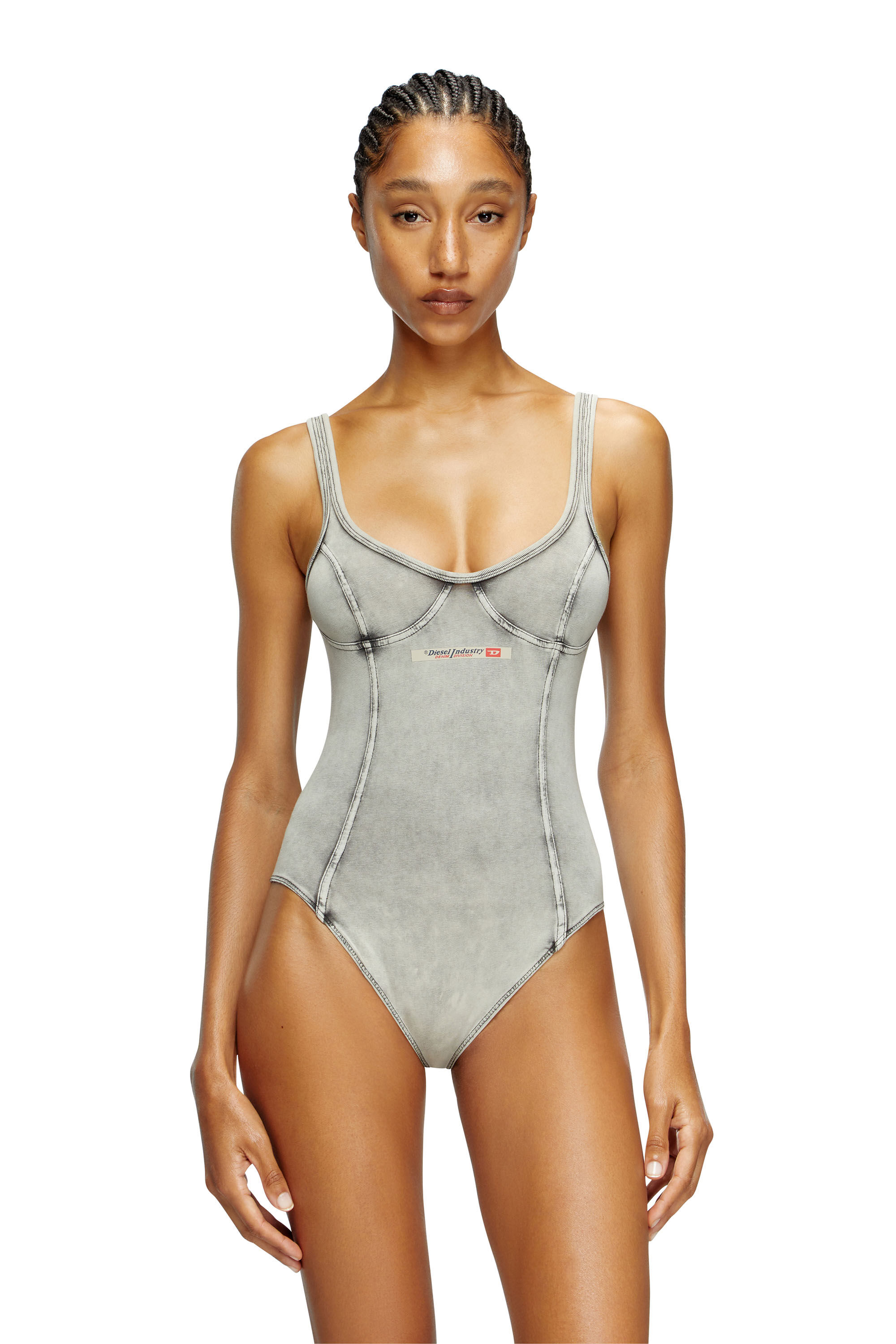 Women's Bodysuit in denim-effect jersey | Grey | Diesel
