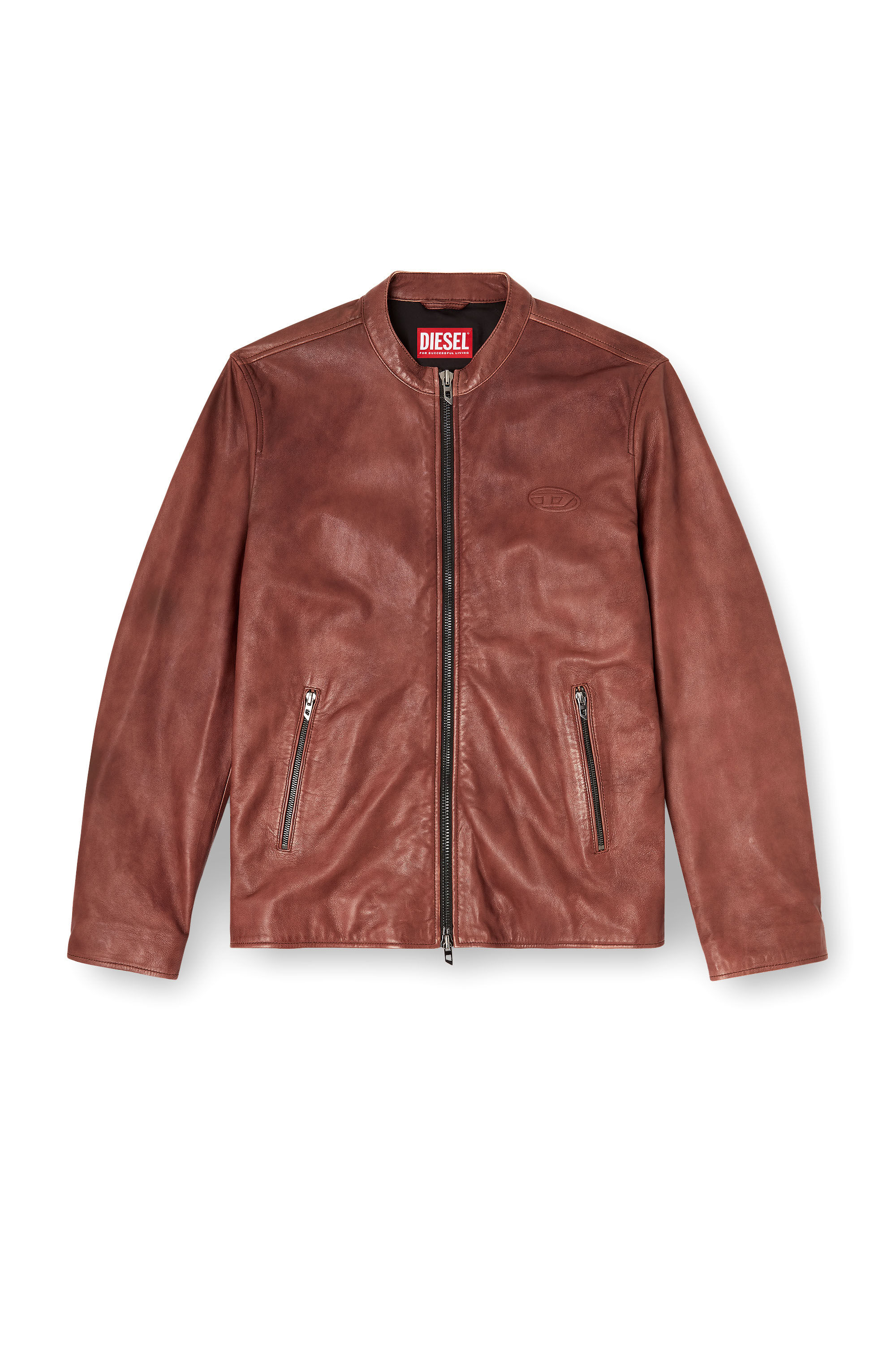 Men's Leather biker jacket with archival logo | Red | Diesel