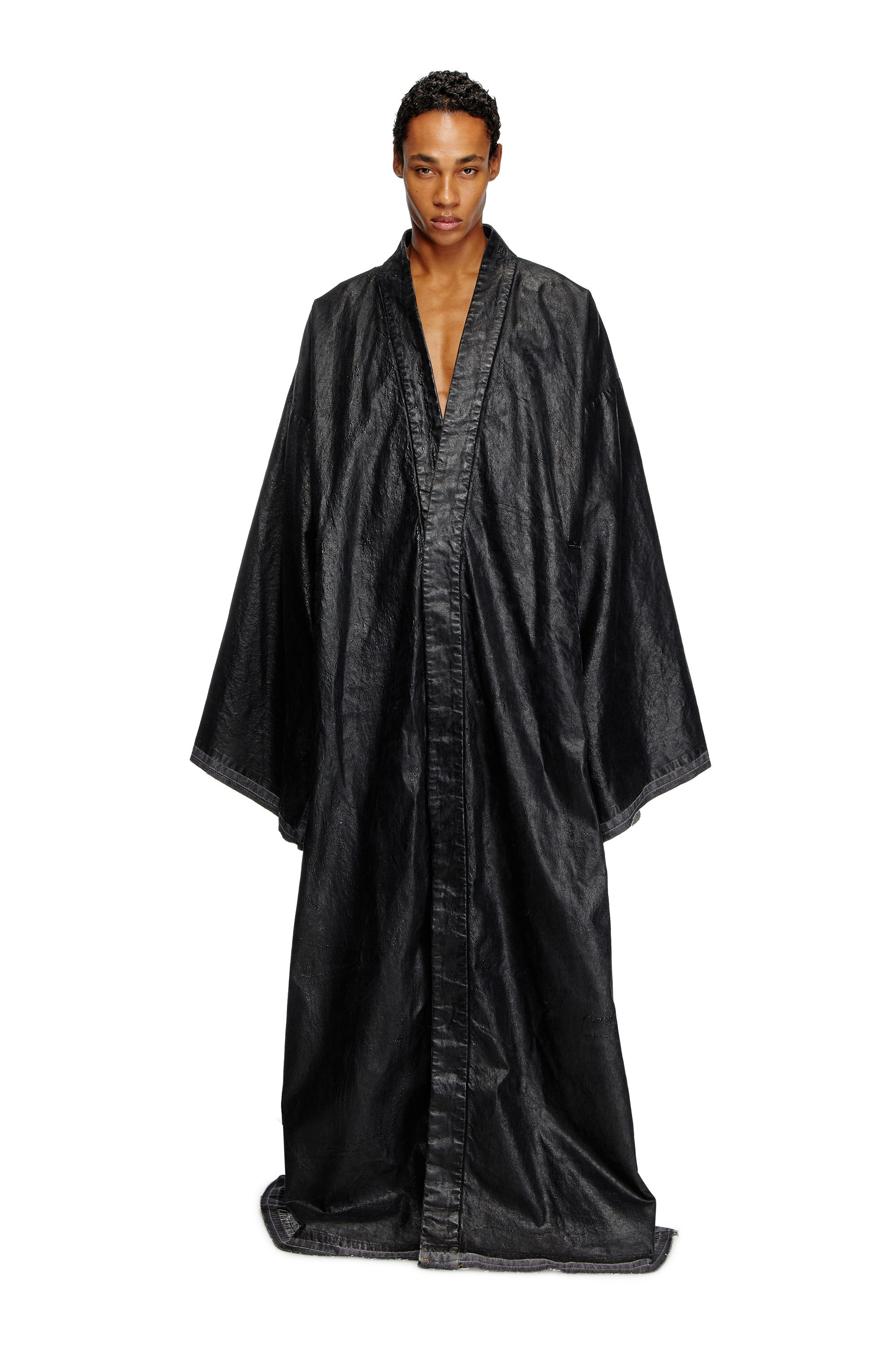 Women's Denim kimono coat with coated front | Black | Diesel