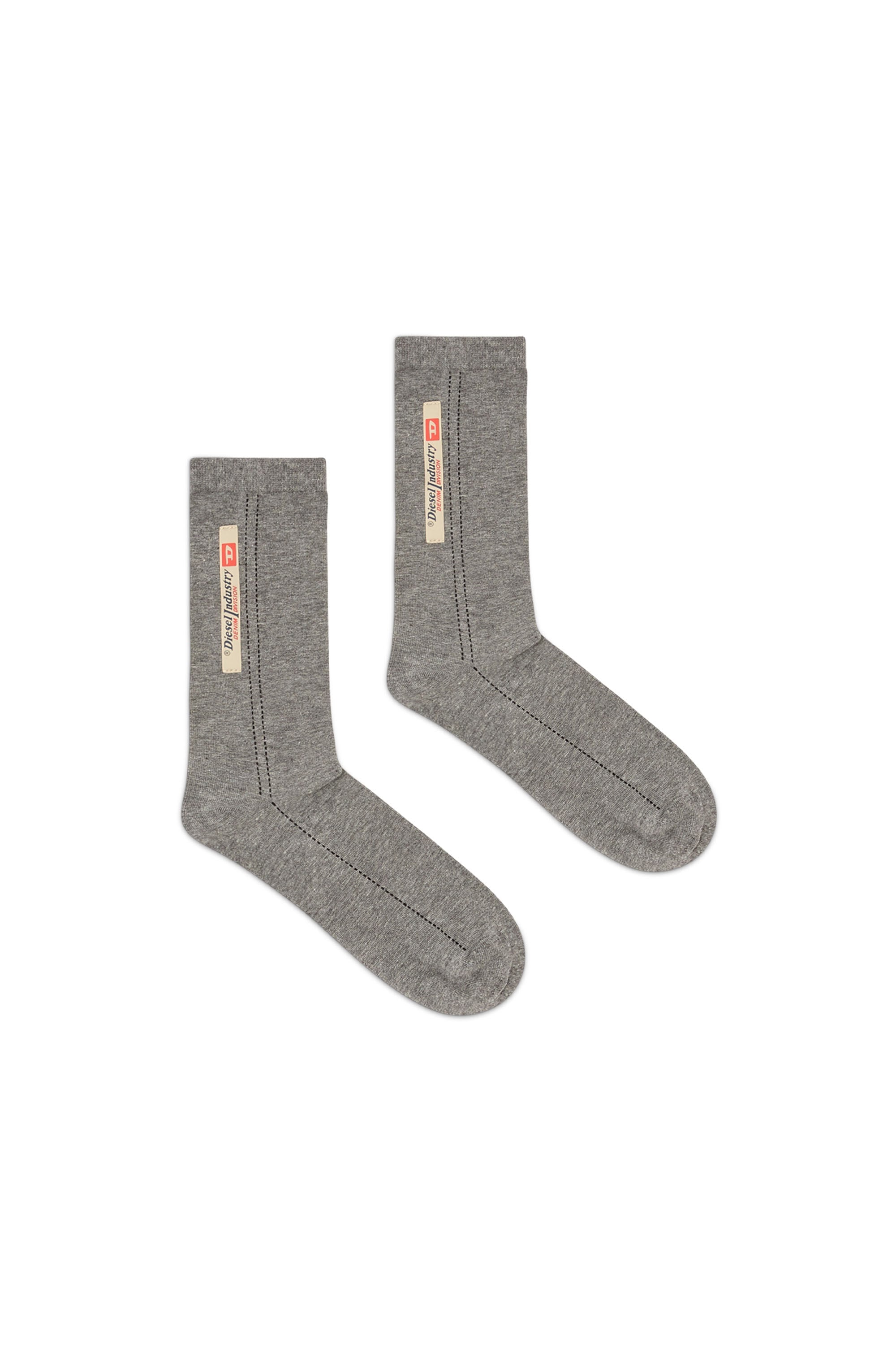 Diesel - SKM-TIM, Man's Cotton socks with logo label in Grey - 1